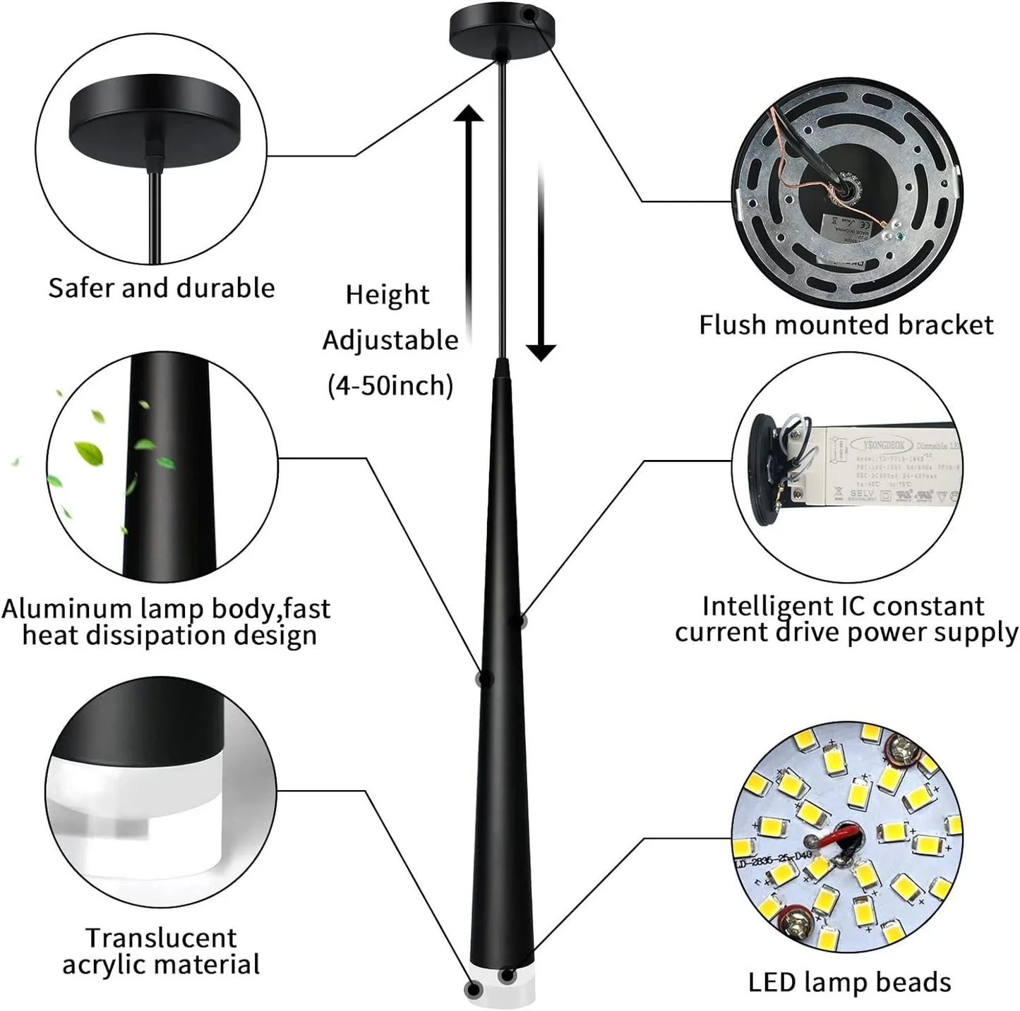 OKELI Black LED Pendant Light Minimalist Conical Dimmable Hanging 3-pack - okeli lights