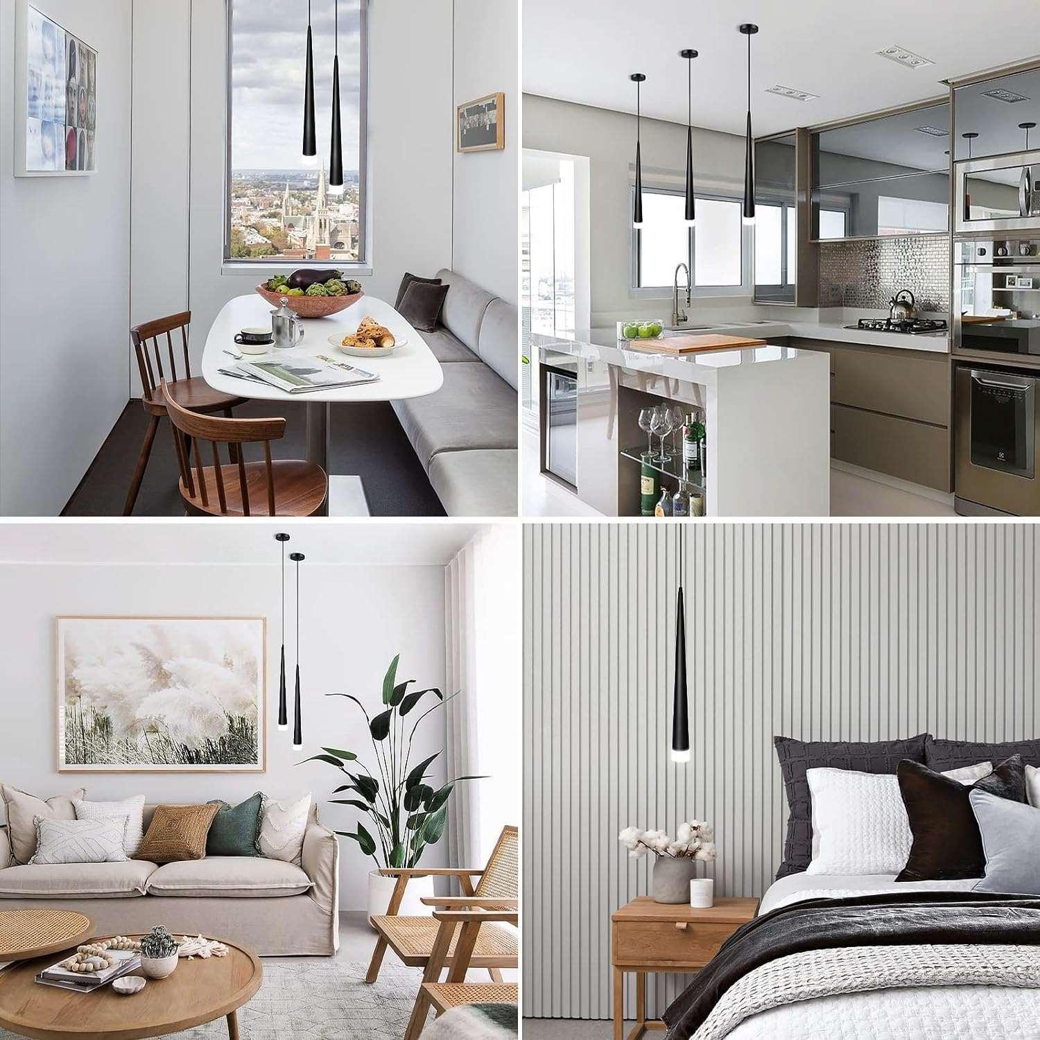 OKELI Black LED Pendant Light Minimalist Conical Dimmable Hanging 3-pack - okeli lights