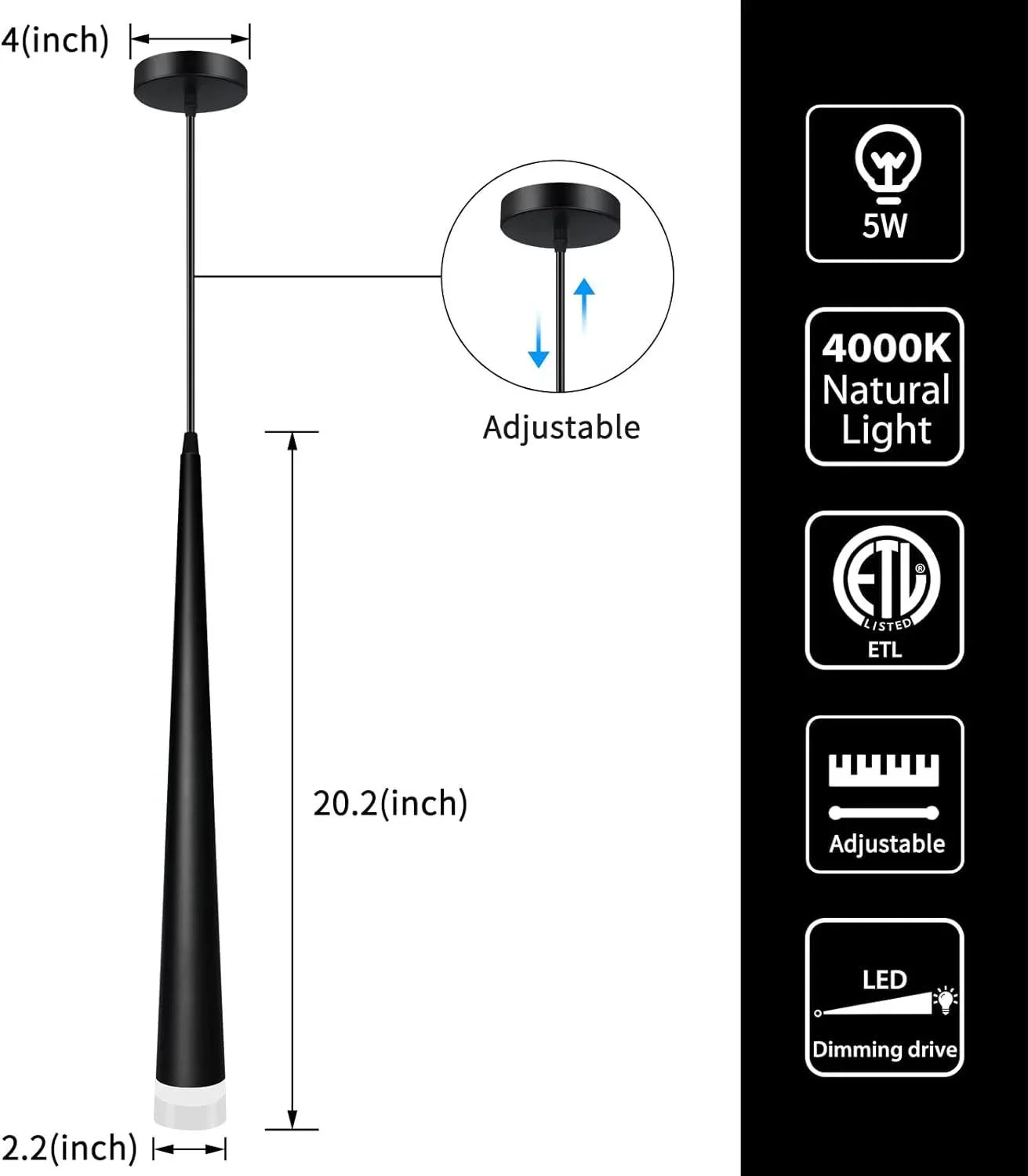 OKELI Black LED Pendant Light Minimalist Conical Dimmable Hanging 3-pack - okeli lights