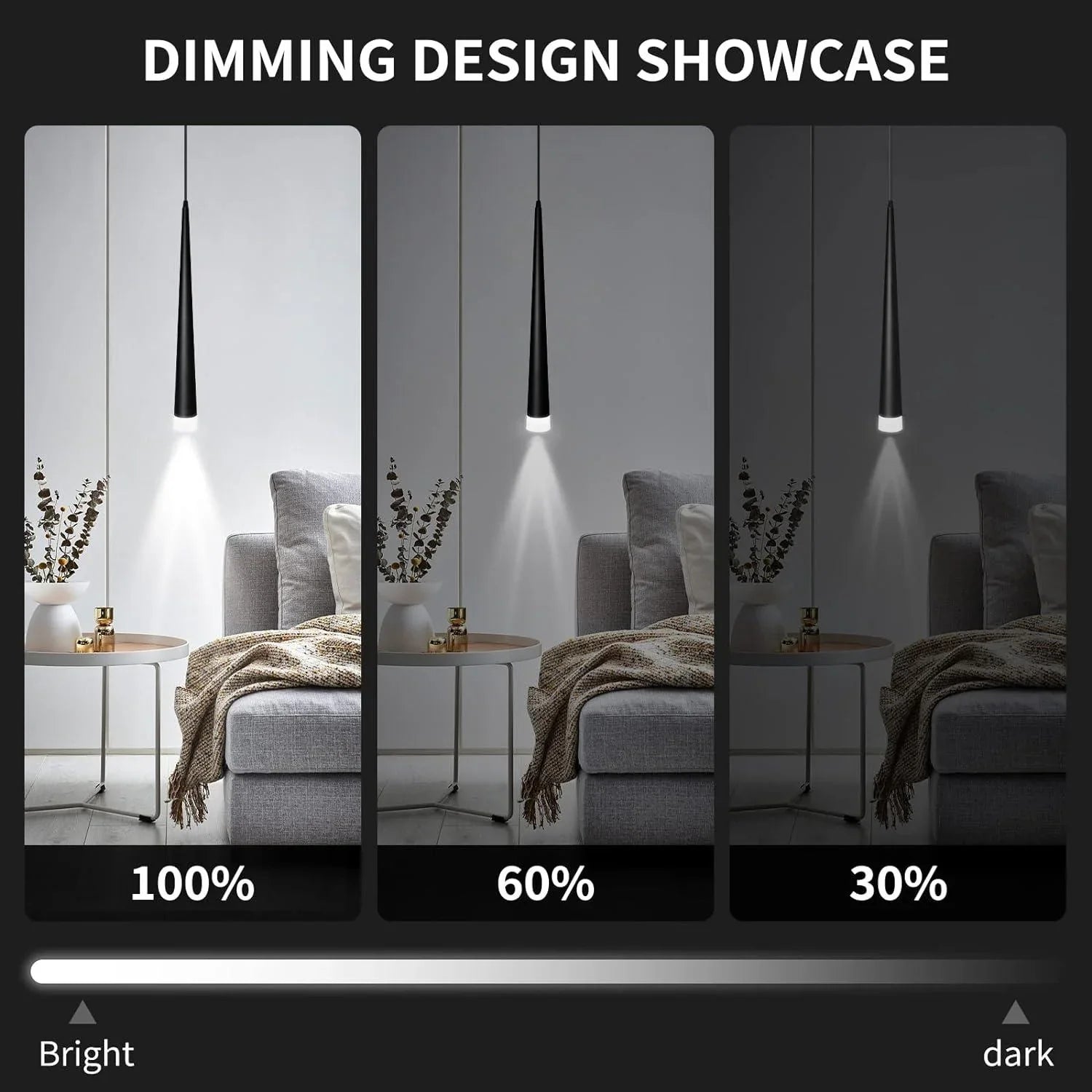 OKELI Black LED Pendant Light Minimalist Conical Dimmable Hanging 3-pack - okeli lights