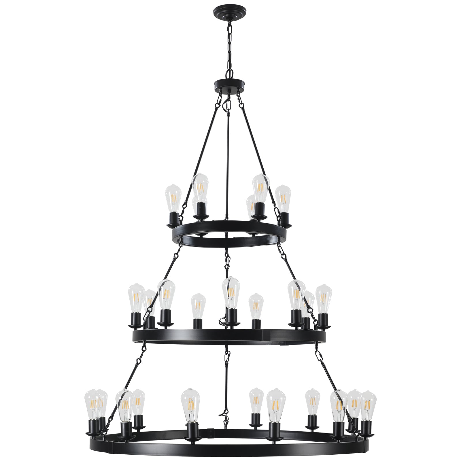 45" Retro Industrial Style 3-Layer Chandelier 27-Lights Black Farmhouse Pendant