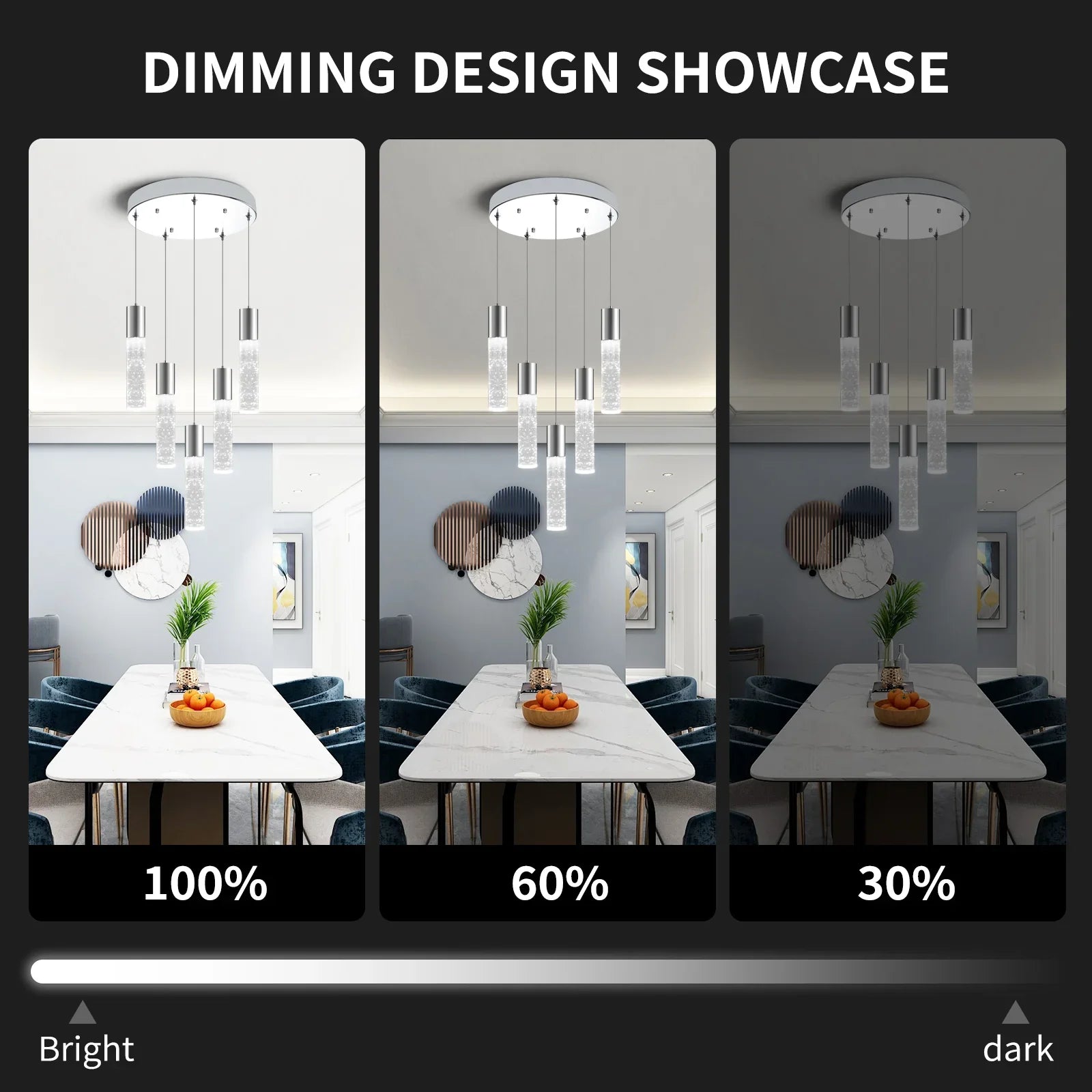 Bubble Crystal Island Pendant Light Round 5-Light Fixture Adjustable - okeli lights