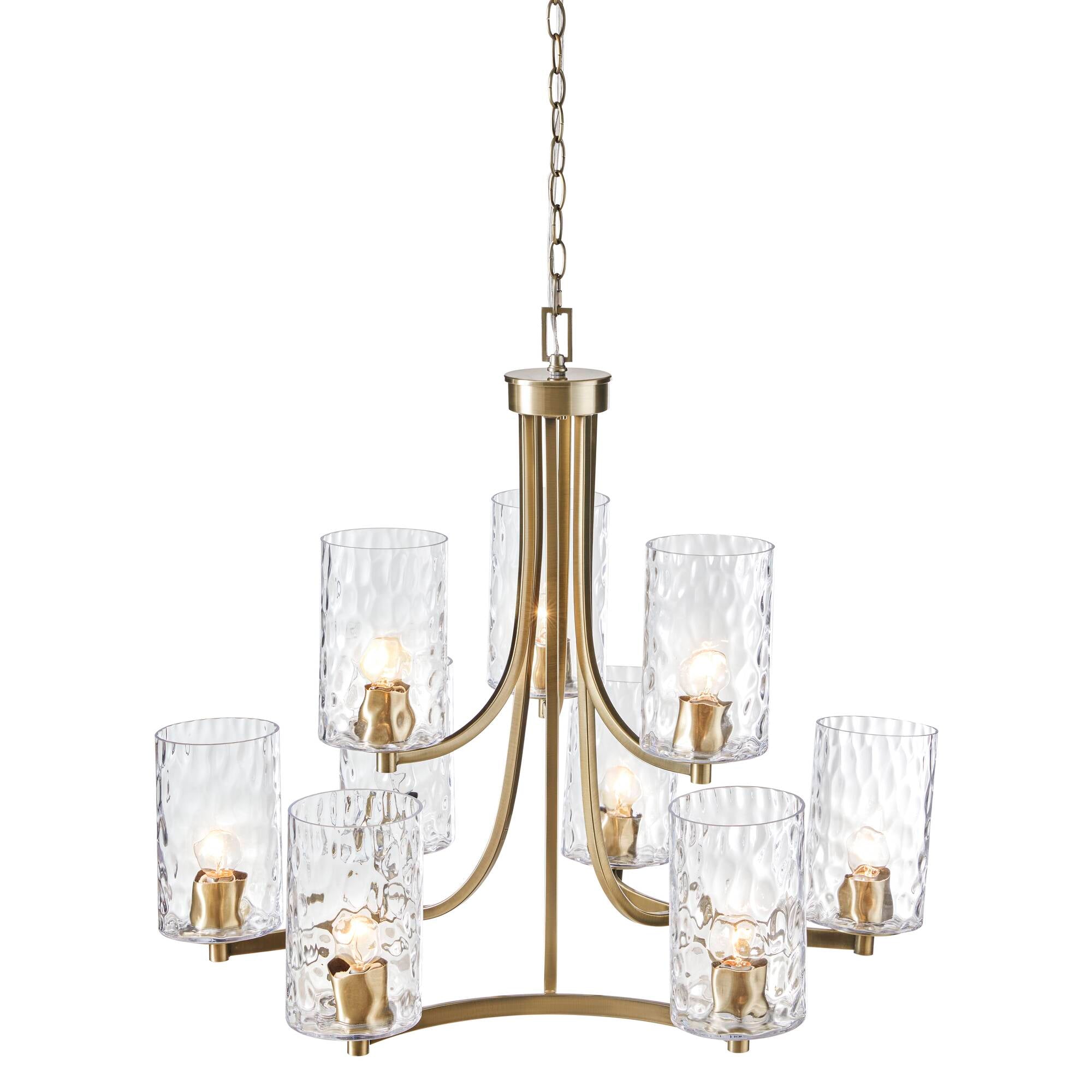 9-light Chandelier Round Tiered with Textured Glass Shades