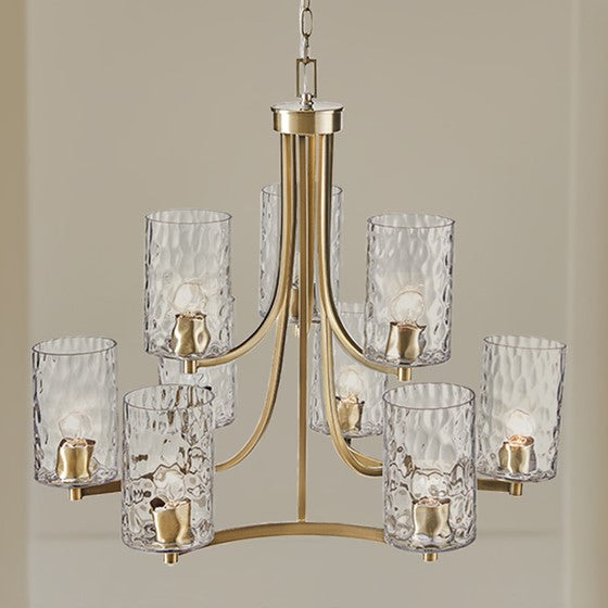 9-light Chandelier Round Tiered with Textured Glass Shades