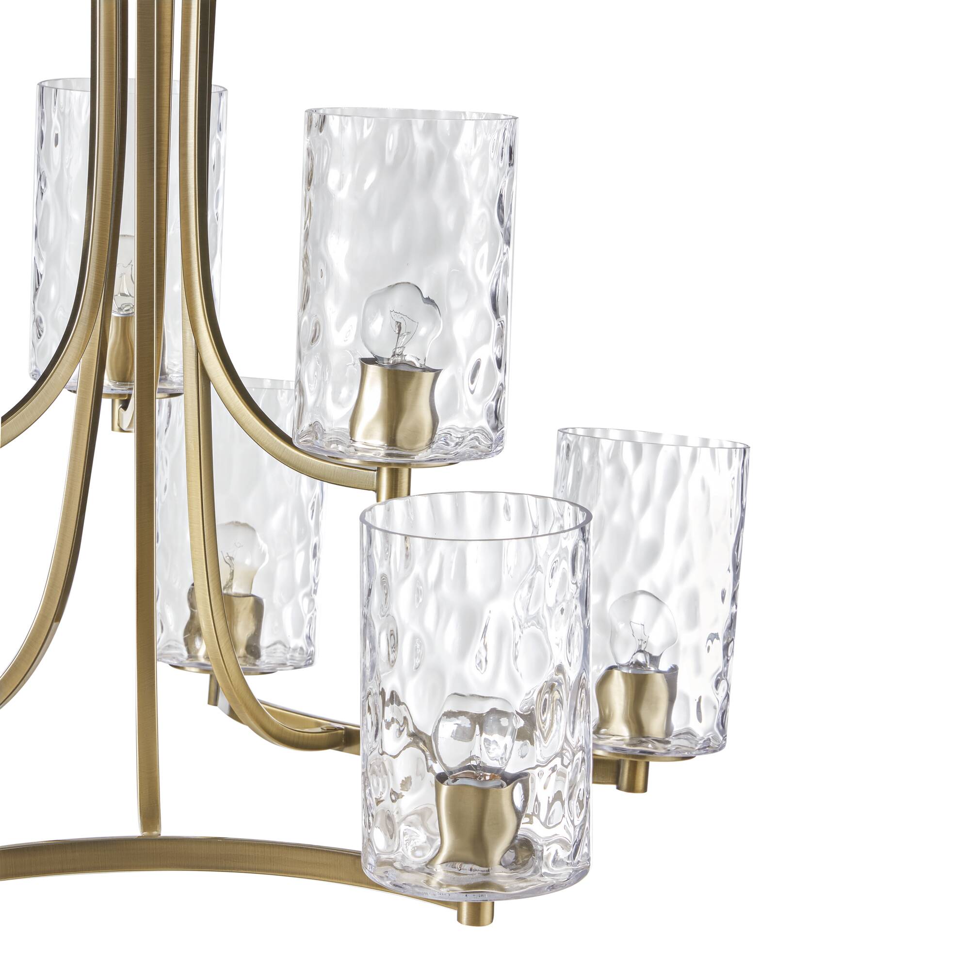 9-light Chandelier Round Tiered with Textured Glass Shades