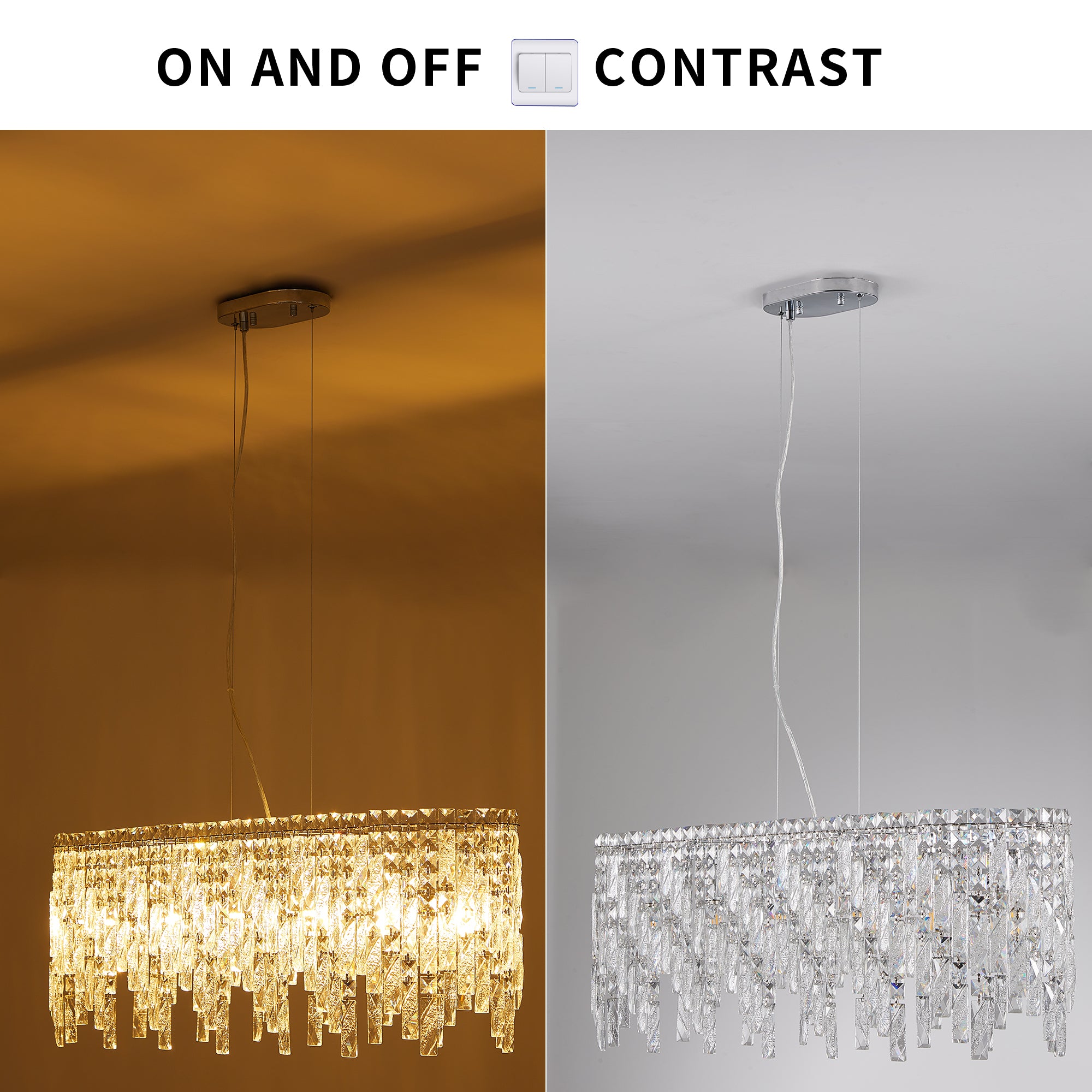 Crystal Chandelier Modern Ceiling Light Fixture Silver Elegant Oval with Reflective Hanging Crystals