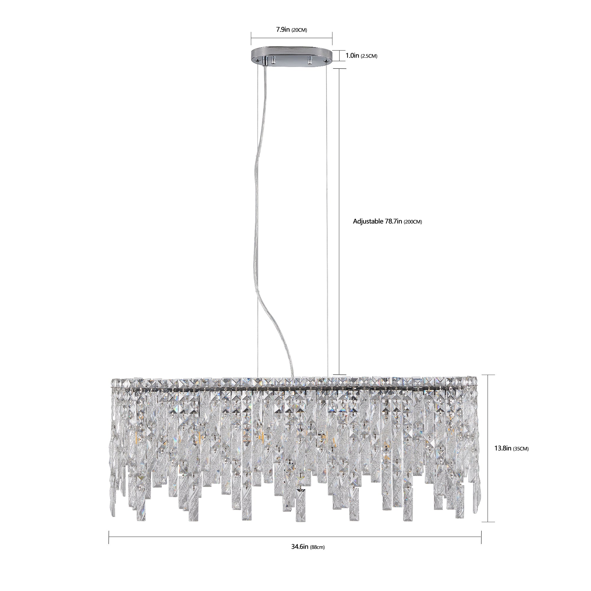 Crystal Chandelier Modern Ceiling Light Fixture Silver Elegant Oval with Reflective Hanging Crystals