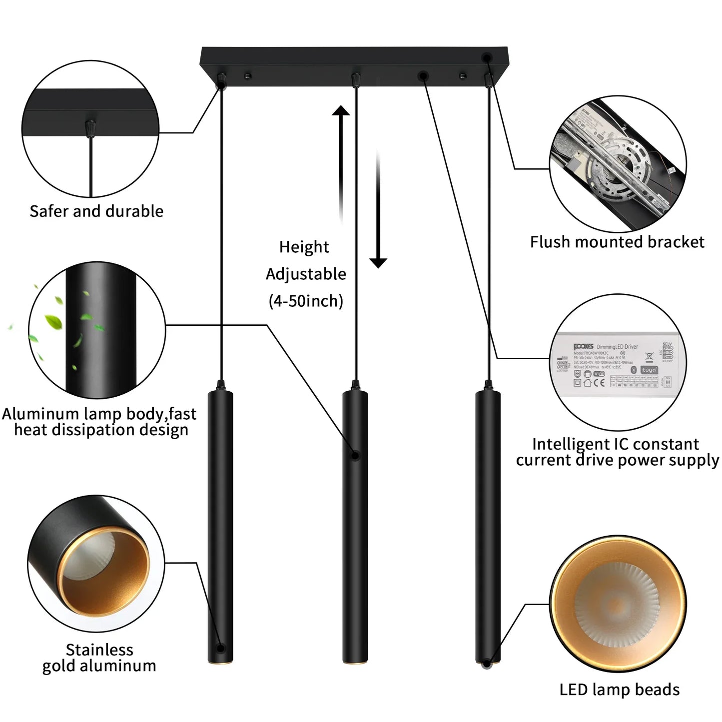 Smart Dimmable LED Modern Square Pendant Light with TUYA App & Voice Control 3-Light - okeli lights