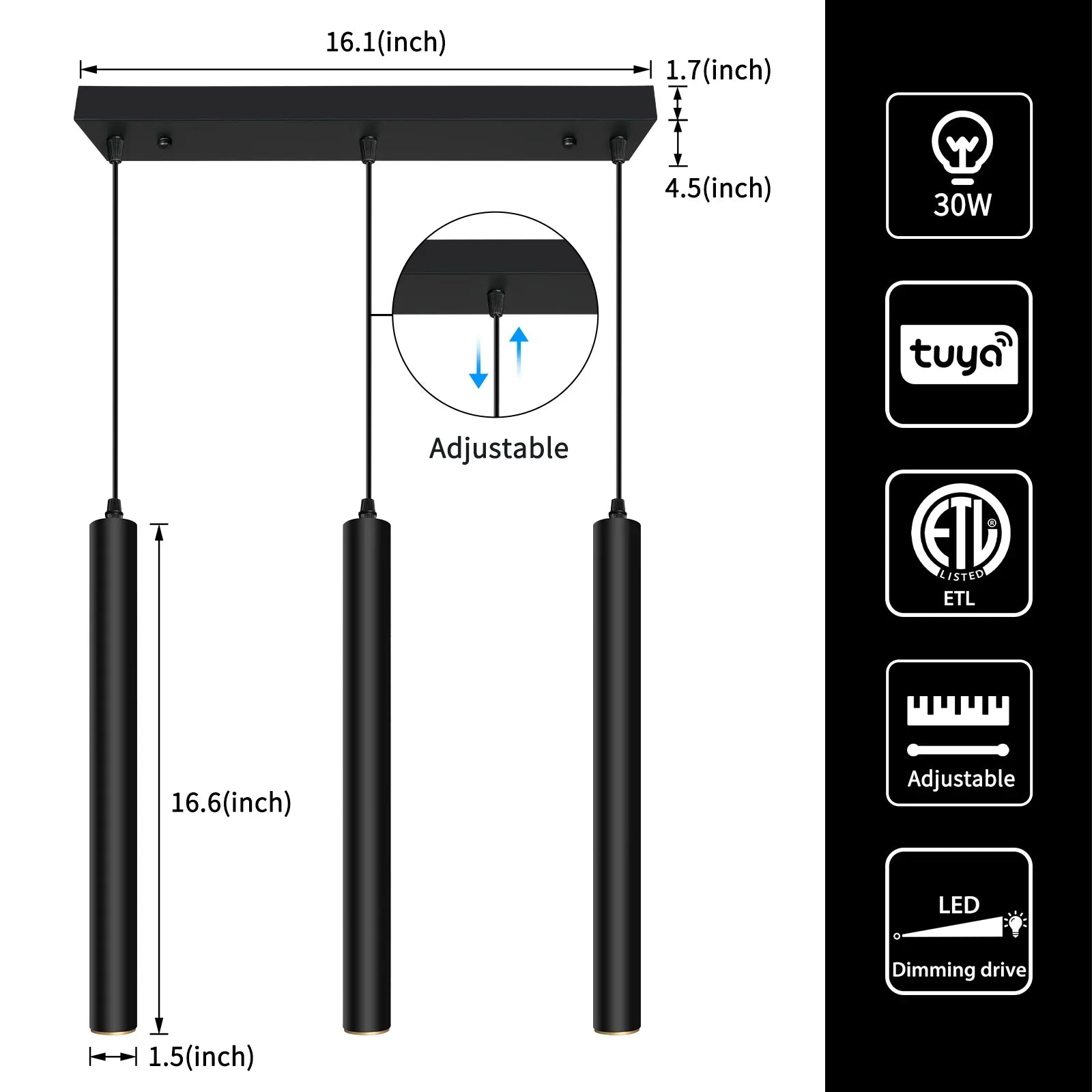 Smart Dimmable LED Modern Square Pendant Light with TUYA App & Voice Control 3-Light - okeli lights
