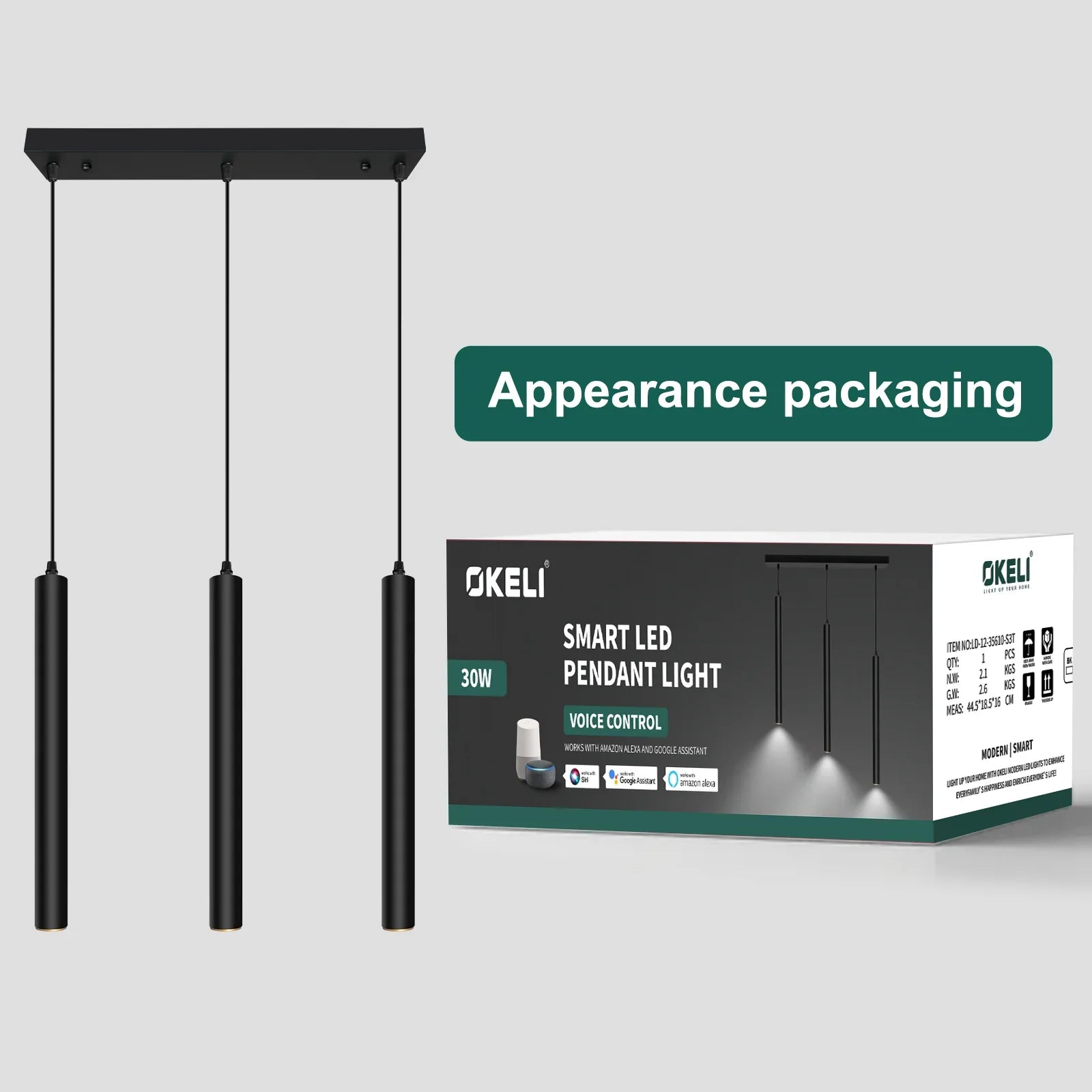 Smart Dimmable LED Modern Square Pendant Light with TUYA App & Voice Control 3-Light - okeli lights