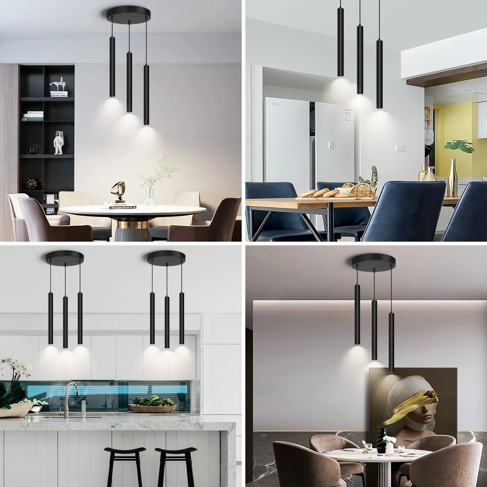 Smart Dimmable LED Round 3-Light Pendant Light with TUYA App & Voice Control - okeli lights