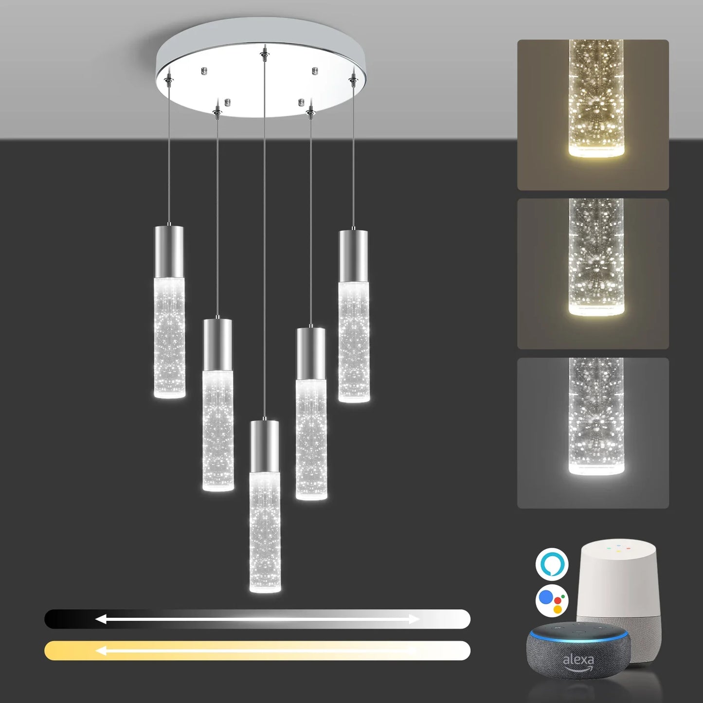 Bubble Crystal Island Pendant Light Round 5-Light Fixture Adjustable - okeli lights