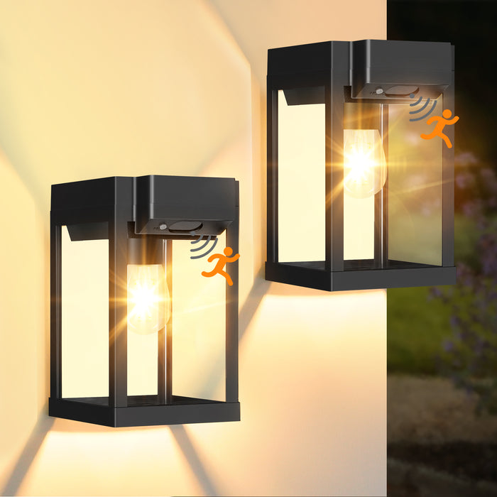 Solar Porch Lights Outdoor Dusk to Dawn Motion Sensor Wall Lanterns 2 Pack - okeli lights