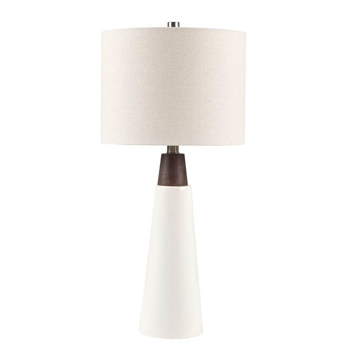 Triangular Ceramic and Wood Table Lamp Cream Brown