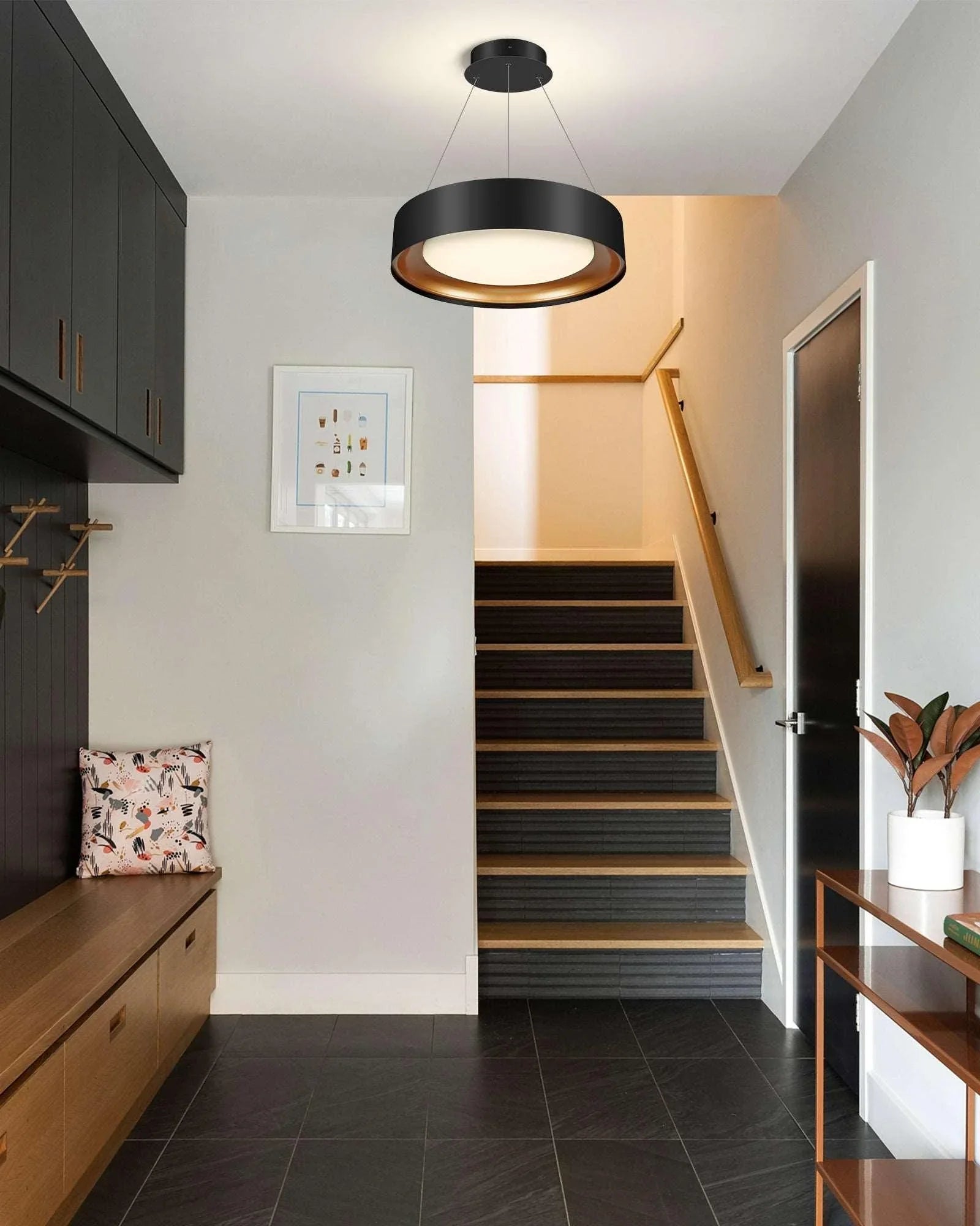 Drum Chandelier Round Black and Gold Dimmable Hanging Lights, ETL Listed - okeli lights