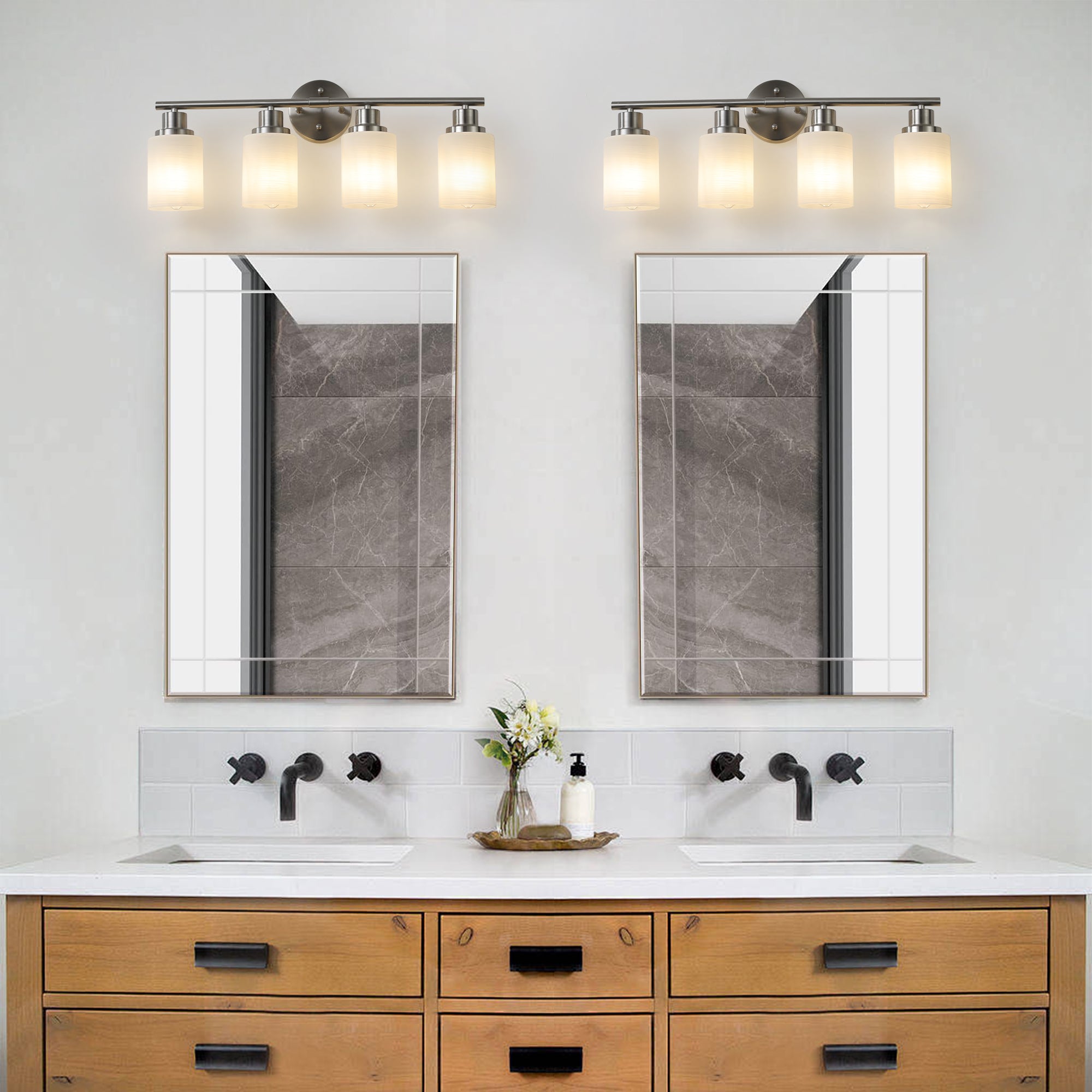 Vanity Wall Sconce Frosted Glass Shades for Bathroom or Hallway Lighting 4-5-6-8Light