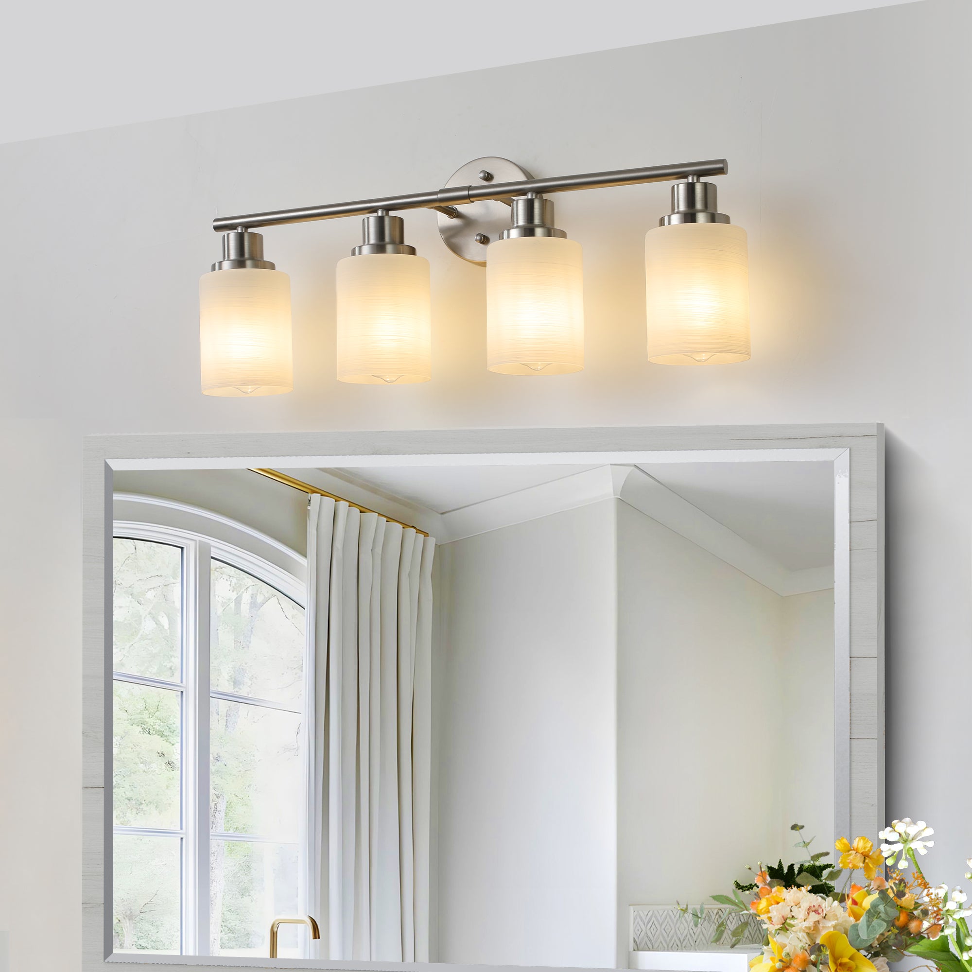 Vanity Wall Sconce Frosted Glass Shades for Bathroom or Hallway Lighting 4-5-6-8Light