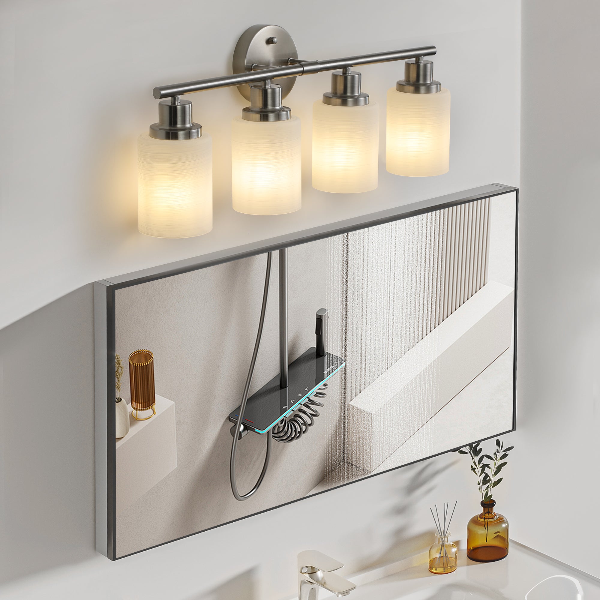Vanity Wall Sconce Frosted Glass Shades for Bathroom or Hallway Lighting 4-5-6-8Light