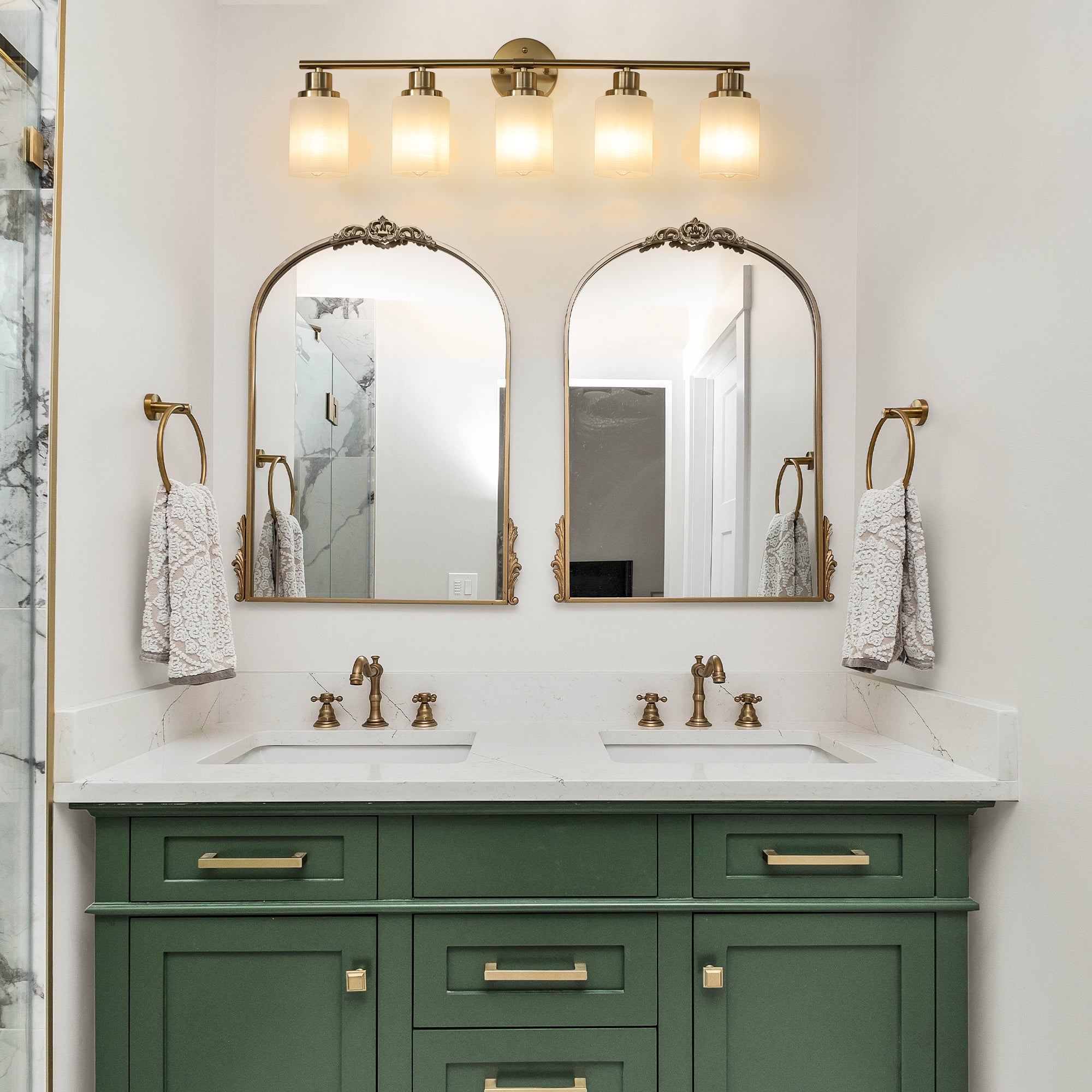 Vanity Wall Sconce Frosted Glass Shades for Bathroom or Hallway Lighting 4-5-6-8Light Gold / 5-lights