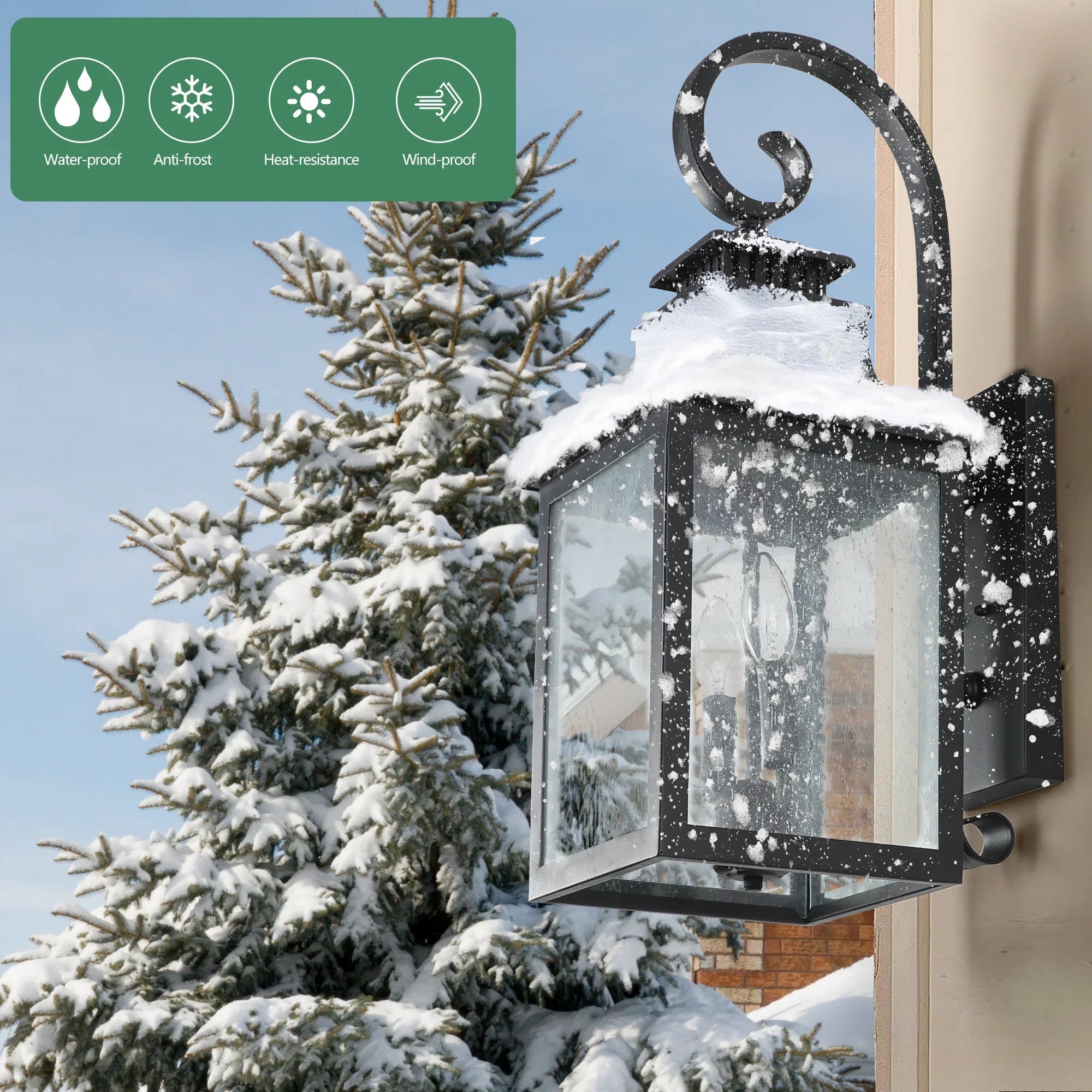 Outdoor Wall Lantern Light Vintage Black Metal Sconce with Clear Seeded Glass - okeli lights