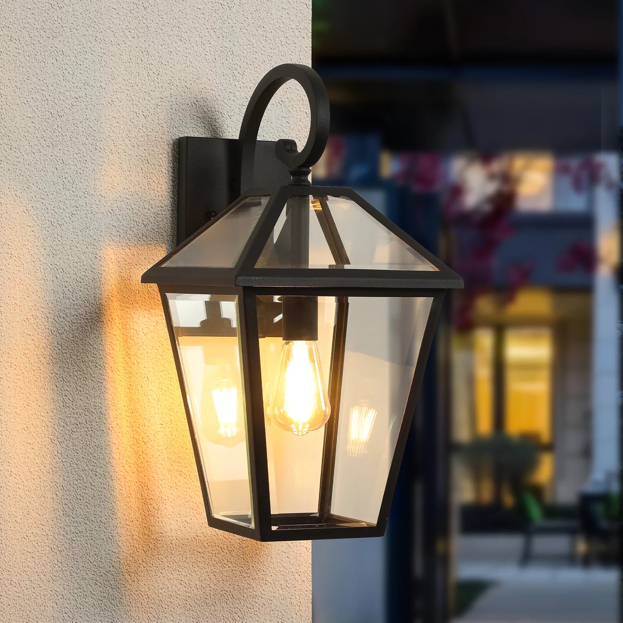 Outdoor Wall Lanterns Black Finish Weatherproof Wall Sconce with Clear Glass Panels Vintage Exterior Light Fixtures 2Pack - okeli lights