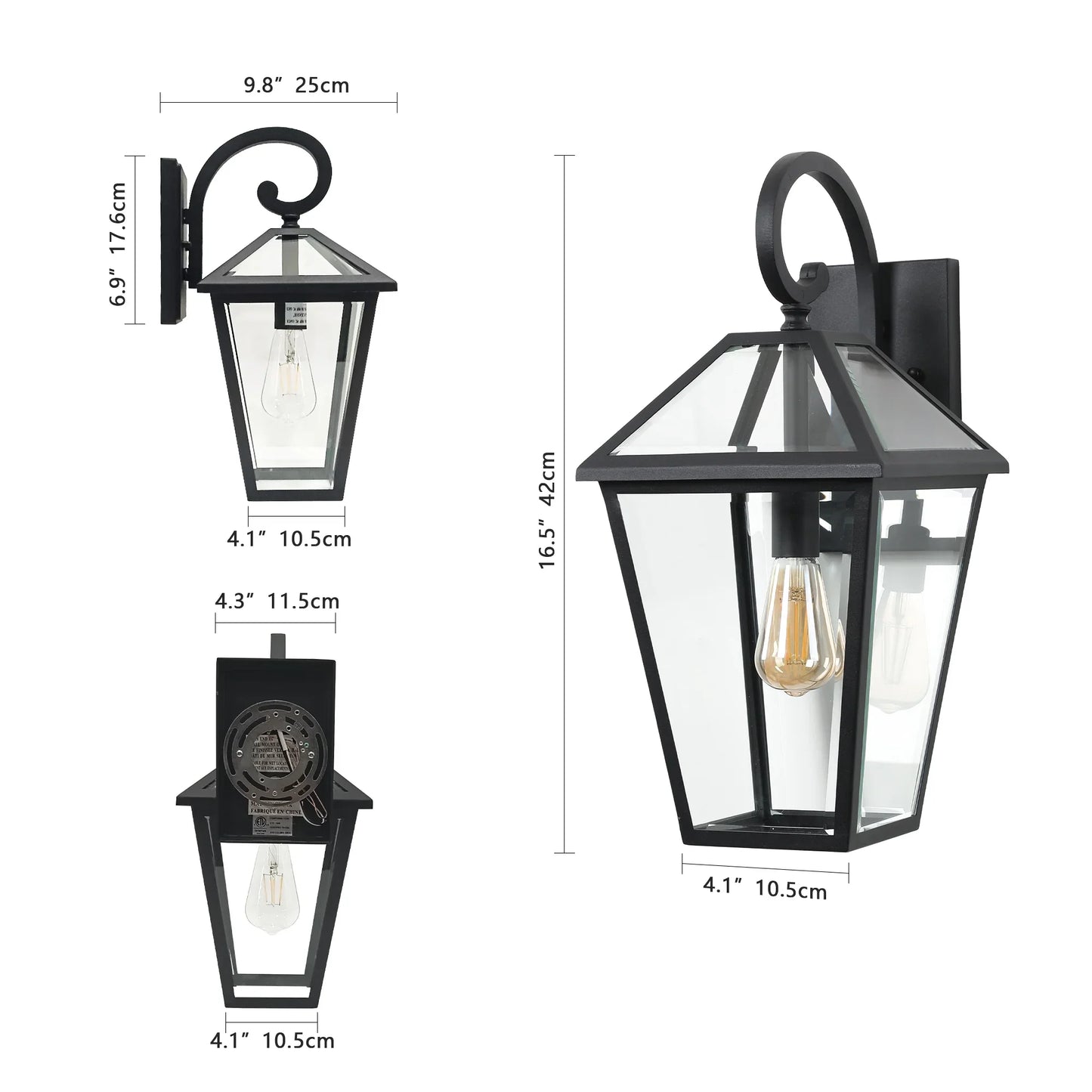 Outdoor Wall Lanterns Black Finish Weatherproof Wall Sconce with Clear Glass Panels Vintage Exterior Light Fixtures 2Pack - okeli lights