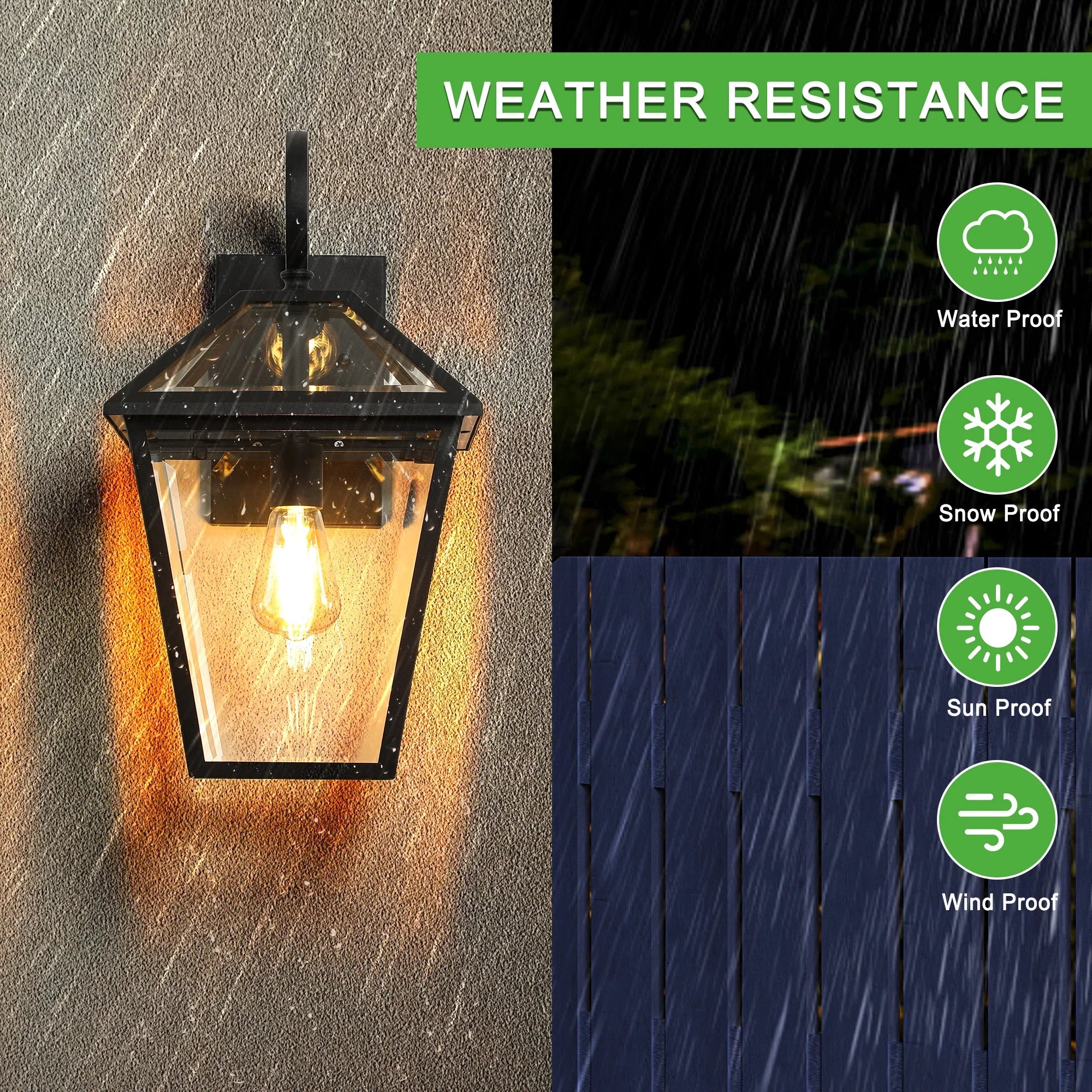 Outdoor Wall Lanterns Black Finish Weatherproof Wall Sconce with Clear Glass Panels Vintage Exterior Light Fixtures 2Pack - okeli lights