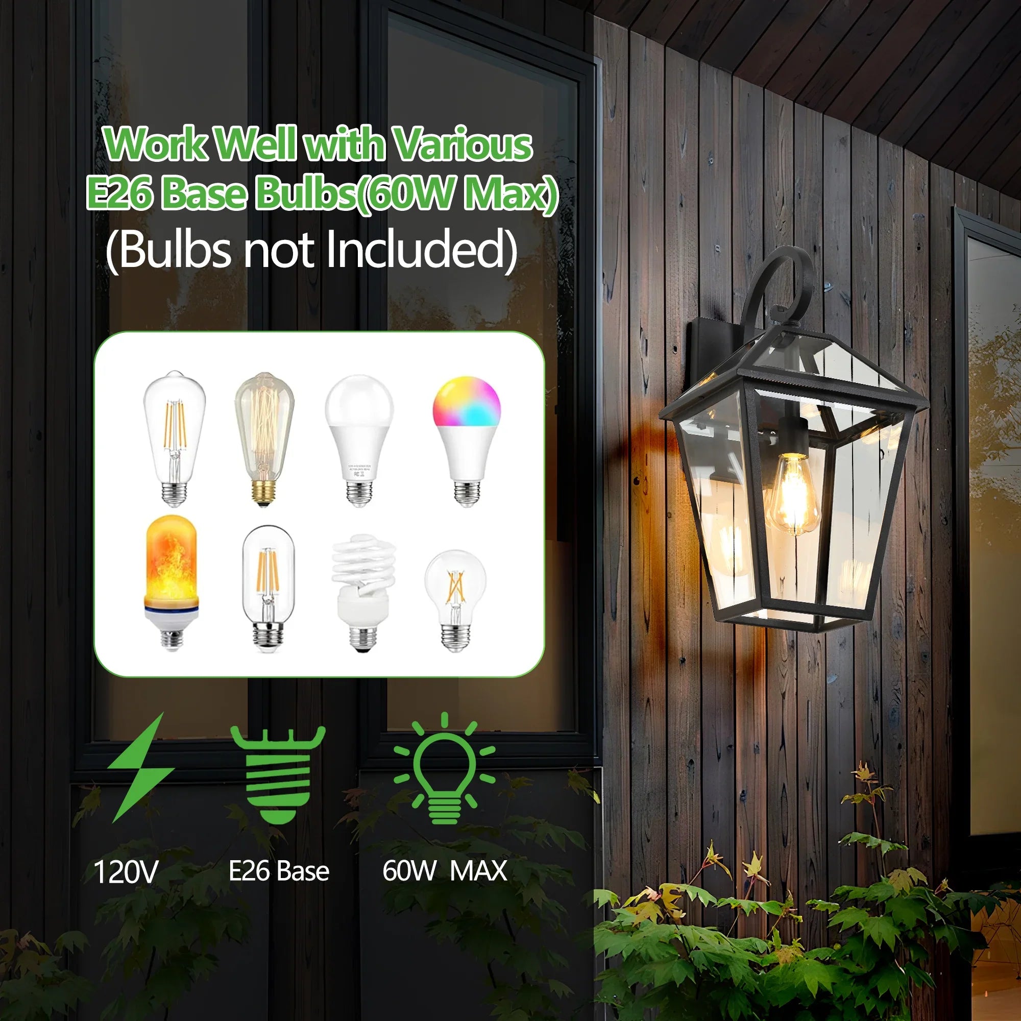 Outdoor Wall Lanterns Black Finish Weatherproof Wall Sconce with Clear Glass Panels Vintage Exterior Light Fixtures 2Pack - okeli lights