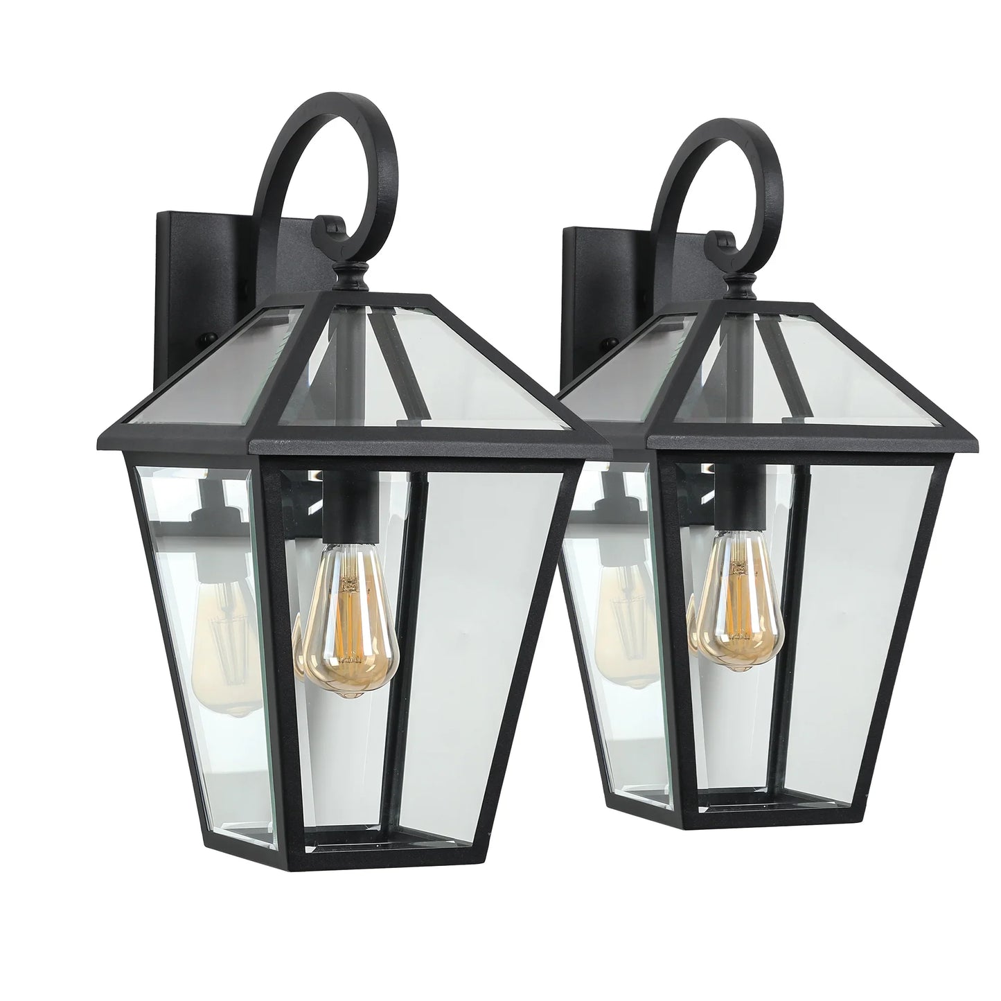 Outdoor Wall Lanterns Black Finish Weatherproof Wall Sconce with Clear Glass Panels Vintage Exterior Light Fixtures 2Pack - okeli lights
