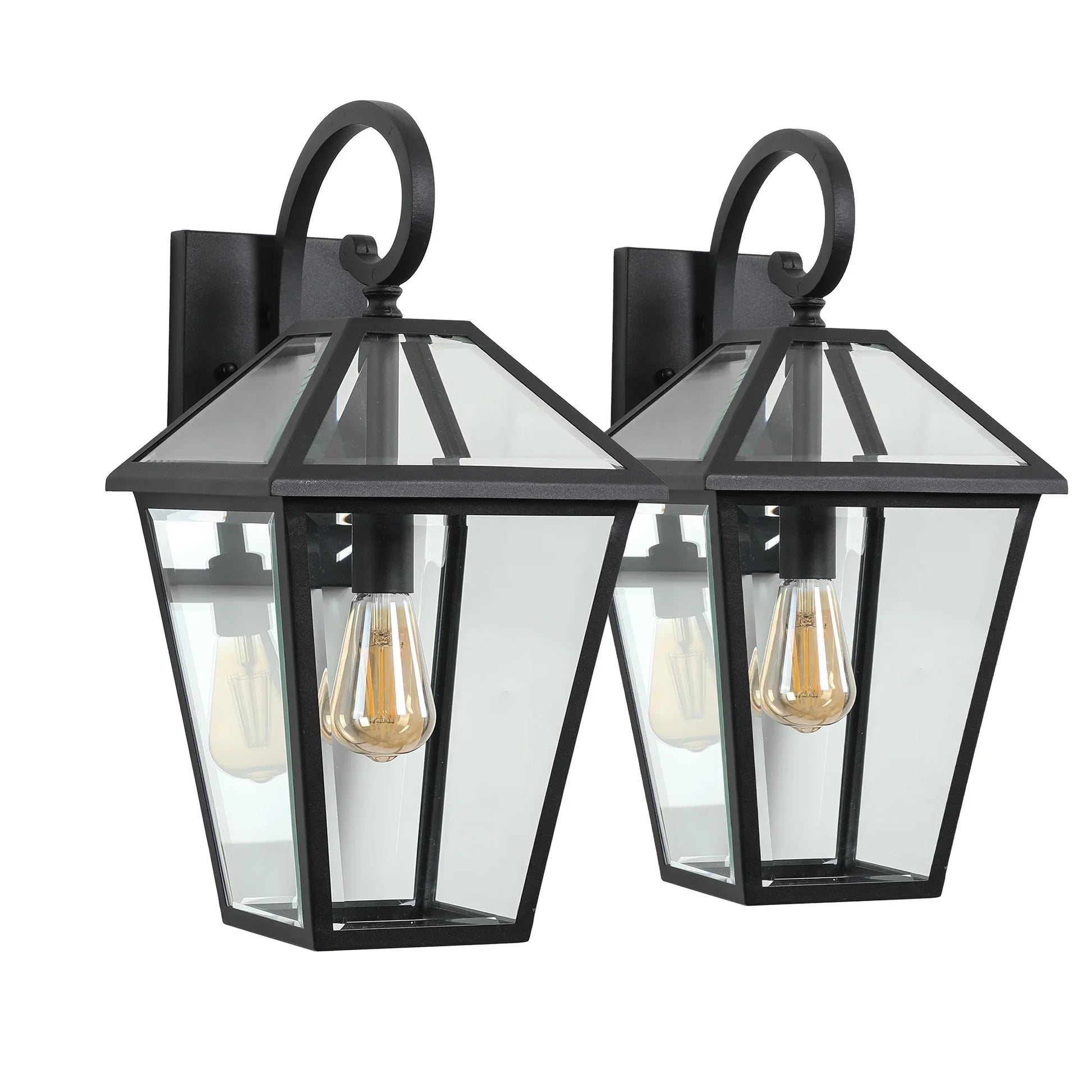 Outdoor Wall Lanterns Black Finish Weatherproof Wall Sconce with Clear Glass Panels Vintage Exterior Light Fixtures 2Pack - okeli lights