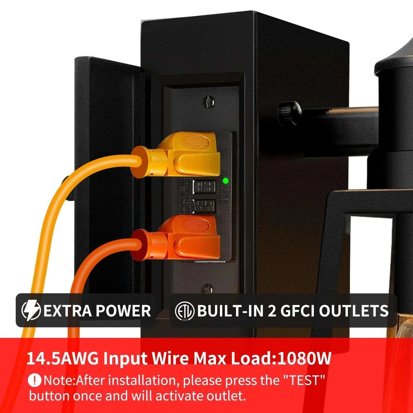 OKELI Porch Light with GFCI Outlet, Motion Sensor Dusk to Dawn Outdoor Wall Lights, 3 Lighting Modes - okeli lights