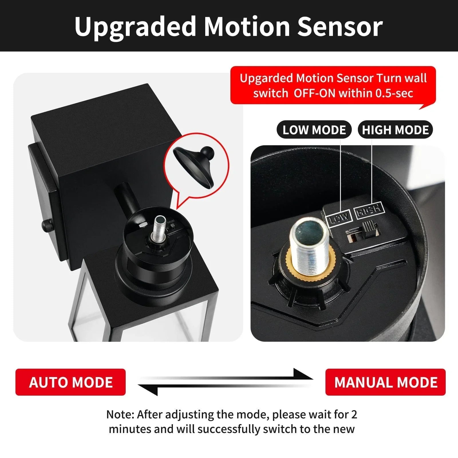 OKELI Porch Light with GFCI Outlet, Motion Sensor Dusk to Dawn Outdoor Wall Lights, 3 Lighting Modes - okeli lights