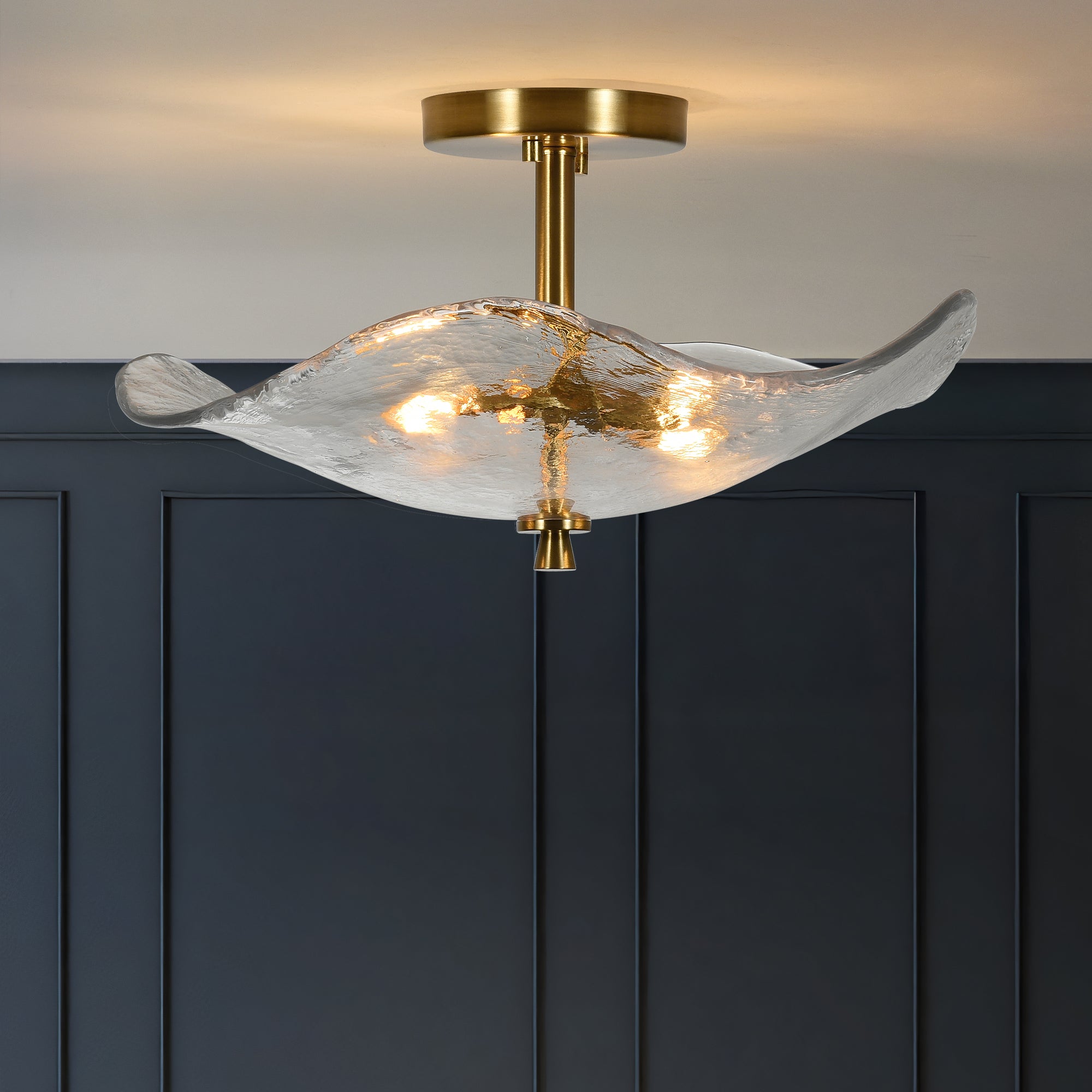Ceiling Light Fixtures Flush Mount Indoor Outdoor Ceiling Light with Water Ripple Glass