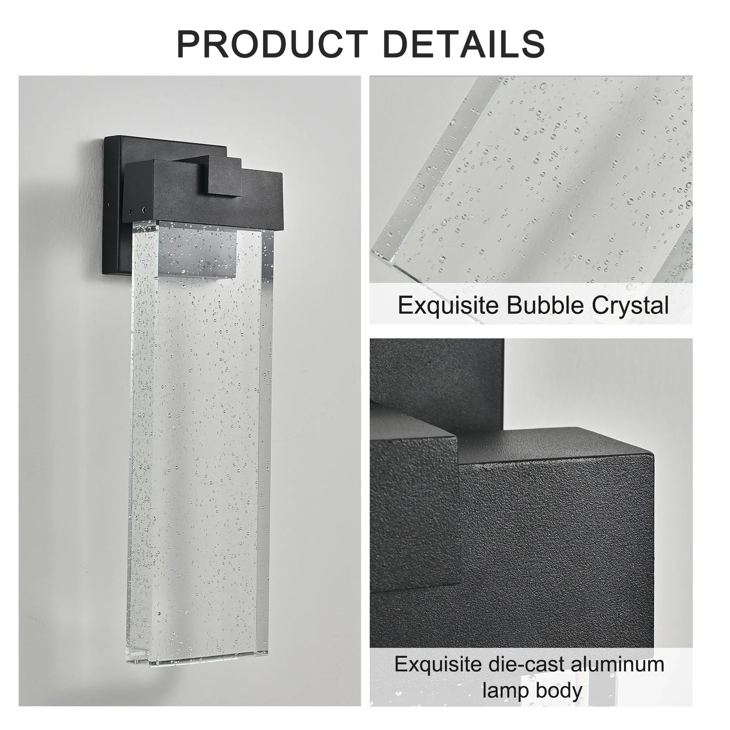 Modern Outdoor Wall Light Fixture Weatherproof LED Wall Sconce with Bubble Crystal Up and Down Lighting - okeli lights