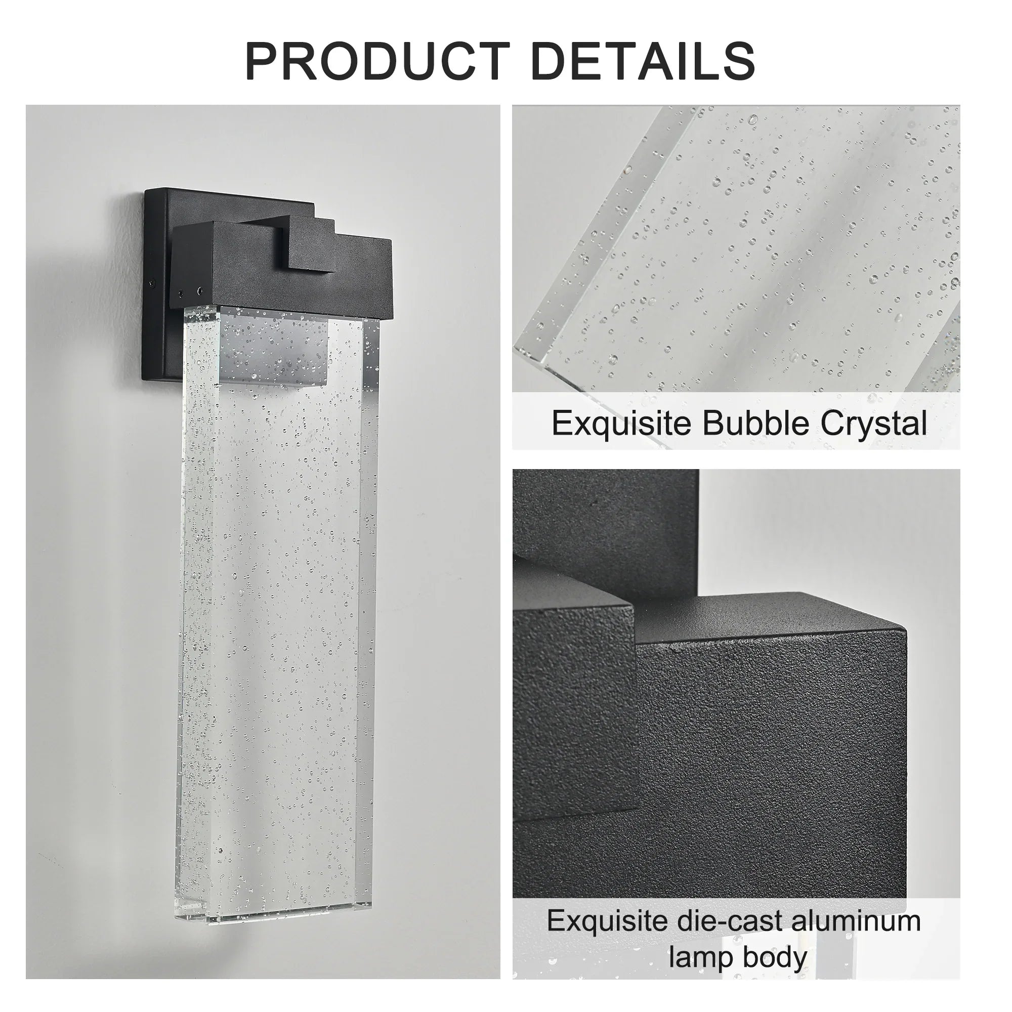 Modern Outdoor Wall Light Fixture Weatherproof LED Wall Sconce with Bubble Crystal Up and Down Lighting - okeli lights