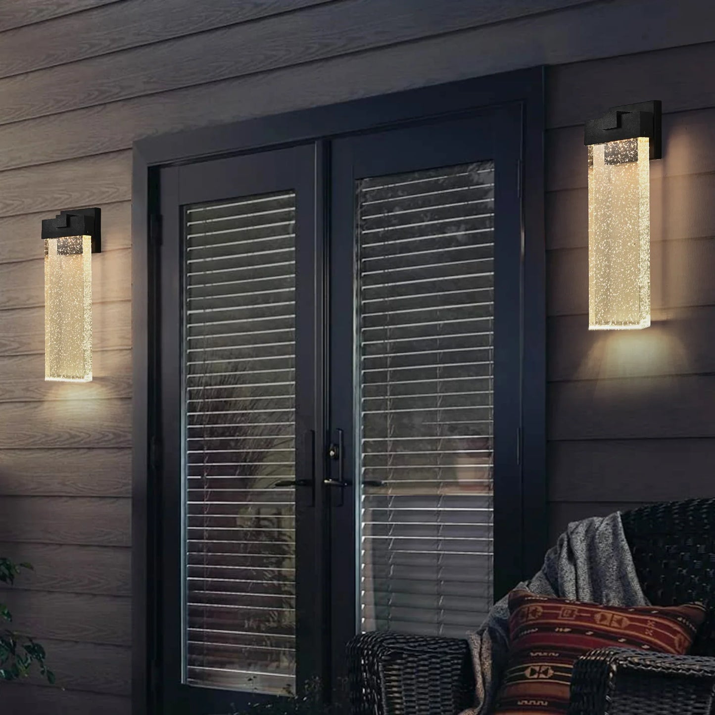 Modern Outdoor Wall Light Fixture Weatherproof LED Wall Sconce with Bubble Crystal Up and Down Lighting - okeli lights