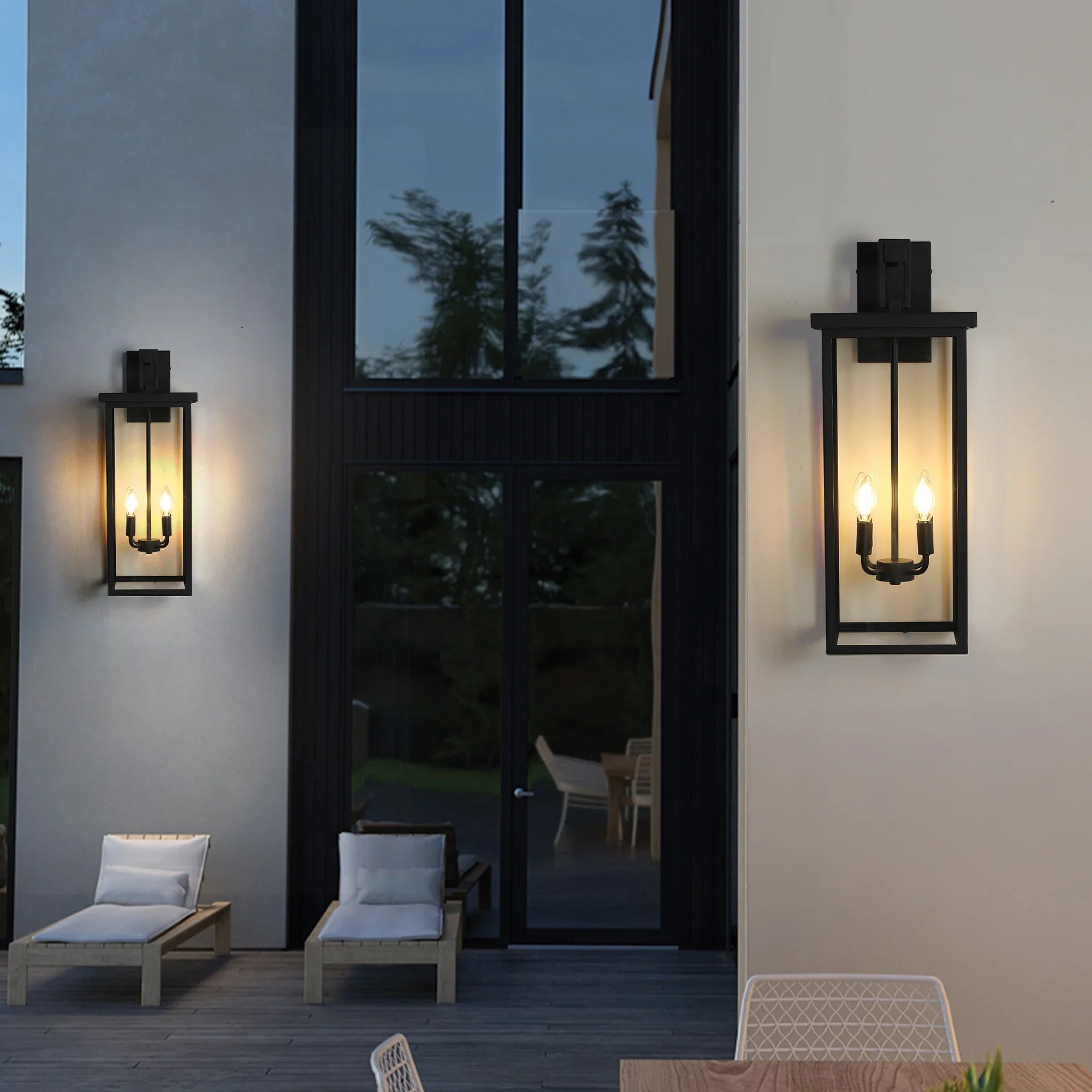 Outdoor Wall Lanterns Black Metal Frame Clear Glass Weatherproof Wall Sconces 4 E12 Bulb Socket - okeli lights