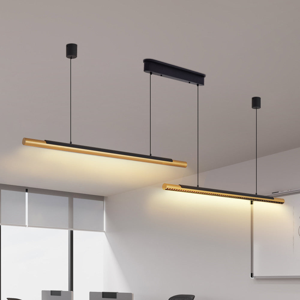 75" Modern Black & Gold LED Pendant Light – Adjustable Dual Tube Hanging Light for Dining Room & Kitchen
