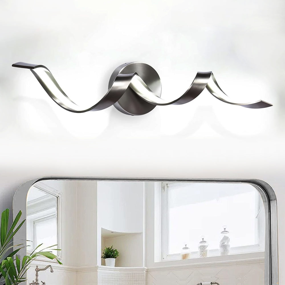 24-Inch Modern Spiral LED Bathroom Vanity Light, Dimmable Black Wall Light Fixture for Bathroom Mirror