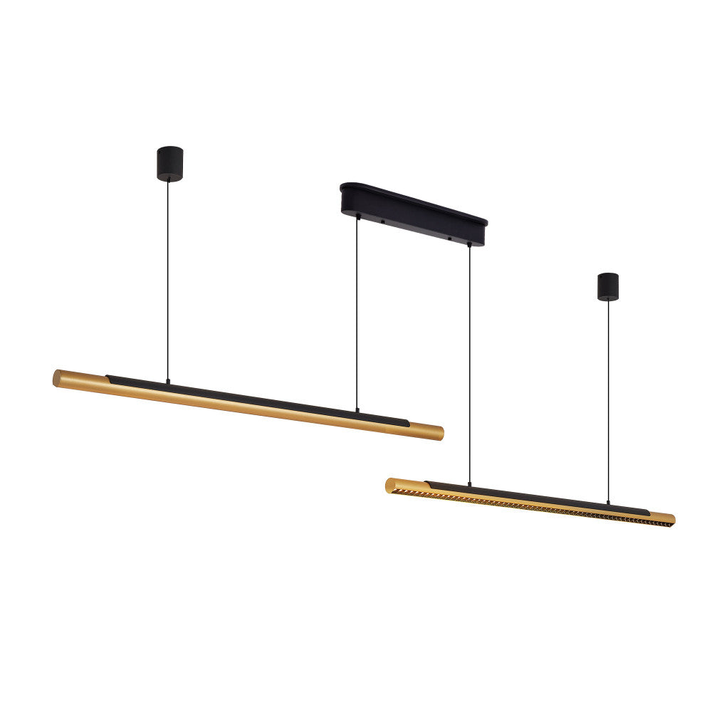 75" Modern Black & Gold LED Pendant Light – Adjustable Dual Tube Hanging Light for Dining Room & Kitchen