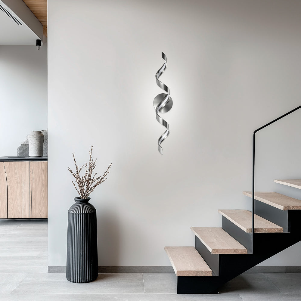 24-Inch Modern Spiral LED Bathroom Vanity Light, Dimmable Black Wall Light Fixture for Bathroom Mirror
