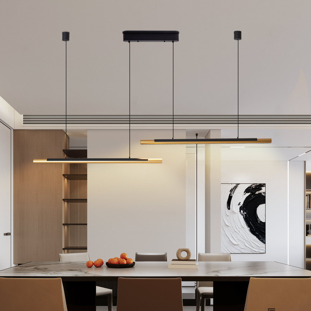 75" Modern Black & Gold LED Pendant Light – Adjustable Dual Tube Hanging Light for Dining Room & Kitchen