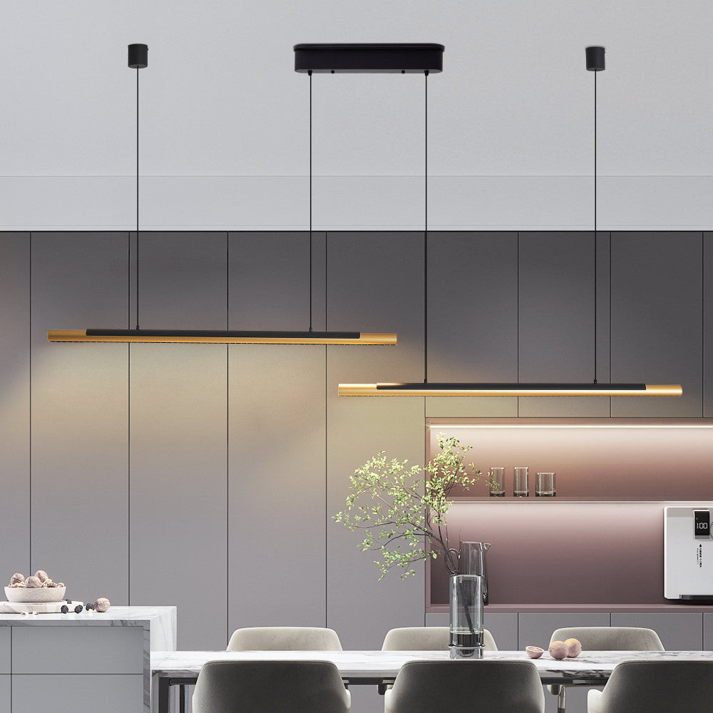 75" Modern Black & Gold LED Pendant Light – Adjustable Dual Tube Hanging Light for Dining Room & Kitchen