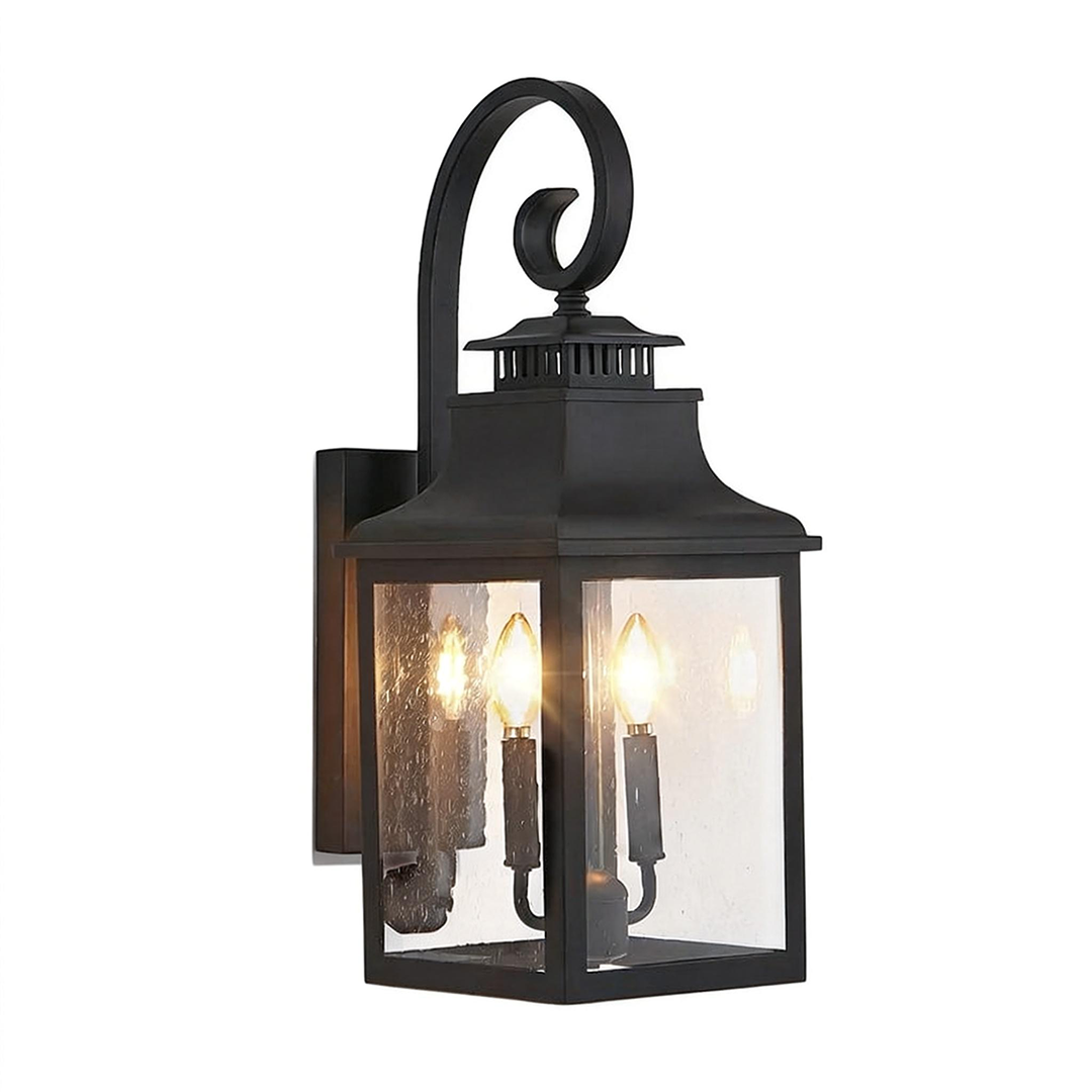 Outdoor Wall Lantern Light Vintage Black Metal Sconce with Clear Seeded Glass