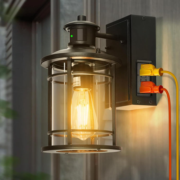 Porch Lights with GFCI Outlet, Dusk to Dawn Motion Sensor Outdoor Wall Lights - okeli lights