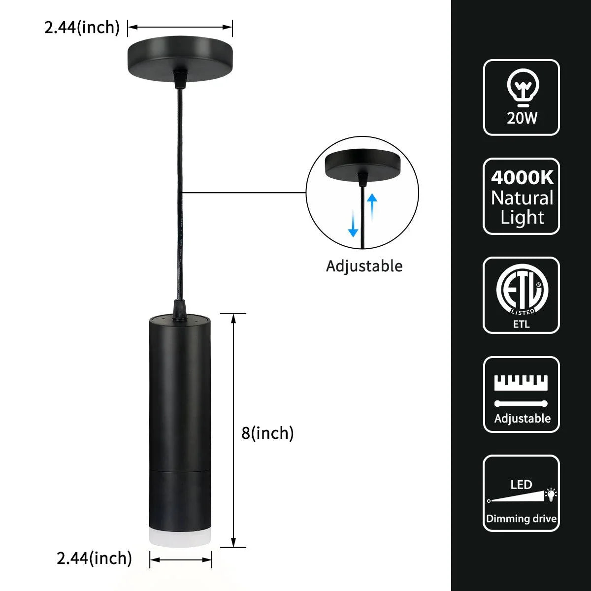 OKELI Black Pendant Lights Kitchen Island,Modern Unique Adjustable Focus, 1 Pack - okeli lights