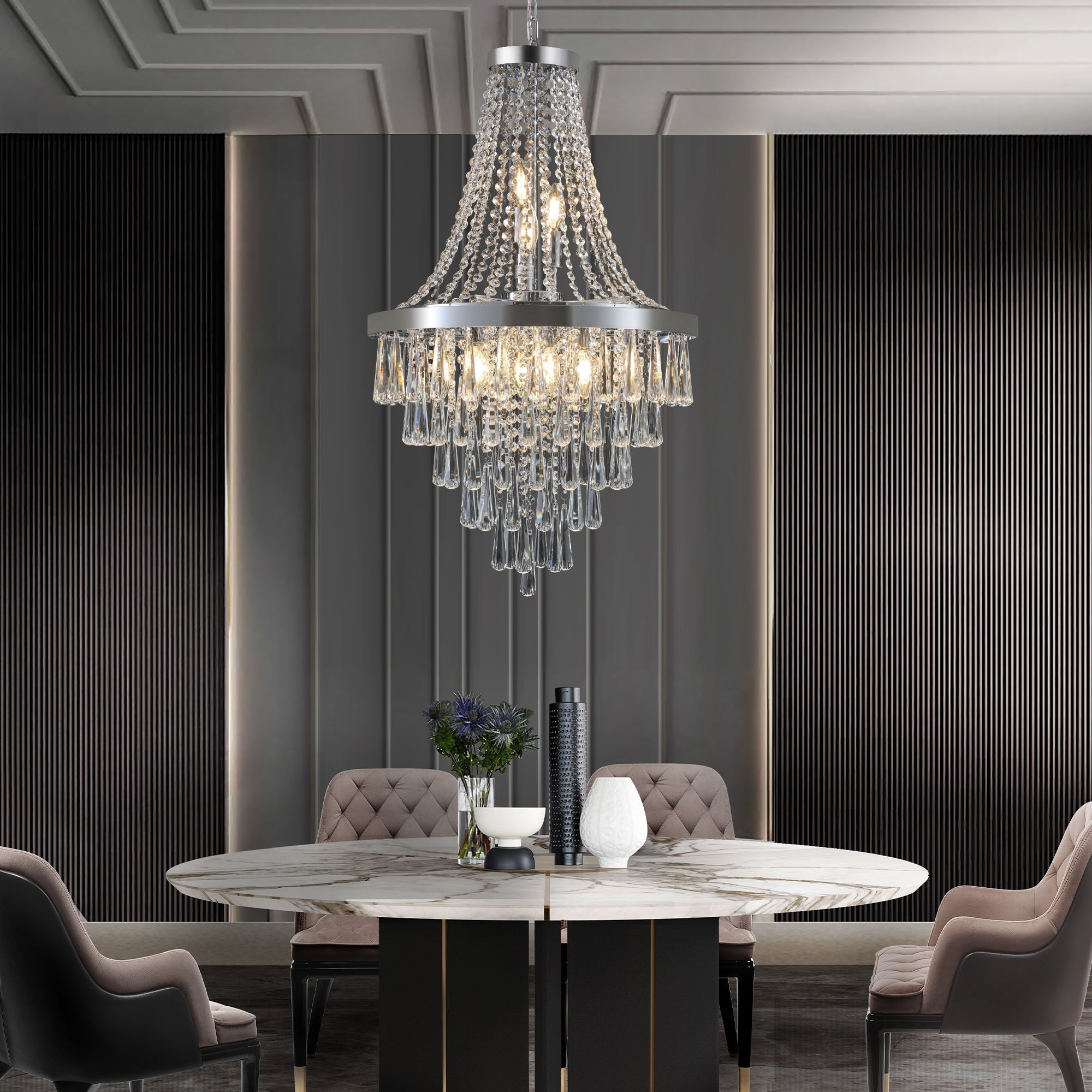 Illuminate Space Elegantly with 20" Chrome Crystal Chandelier