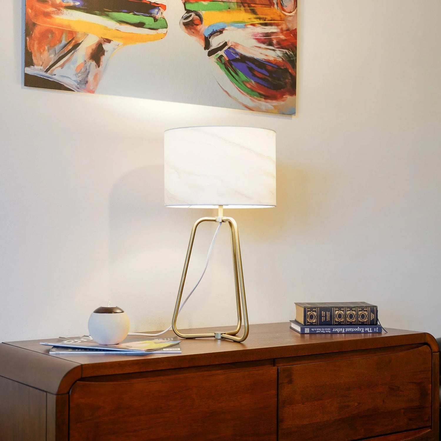 Table Lamp Marble Lampshade Bronze Metal Base Elegance