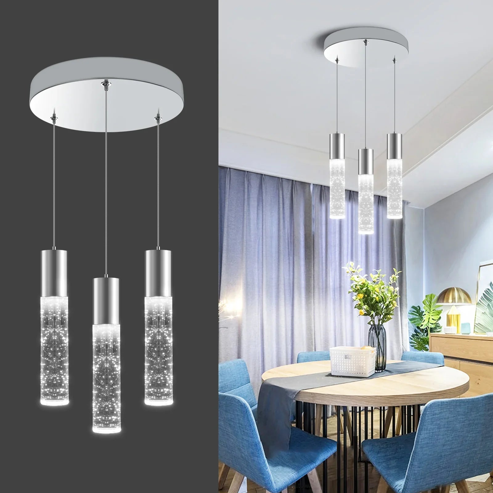 Dimmable LED Round 3-Light Pendant Light Transform Spaces