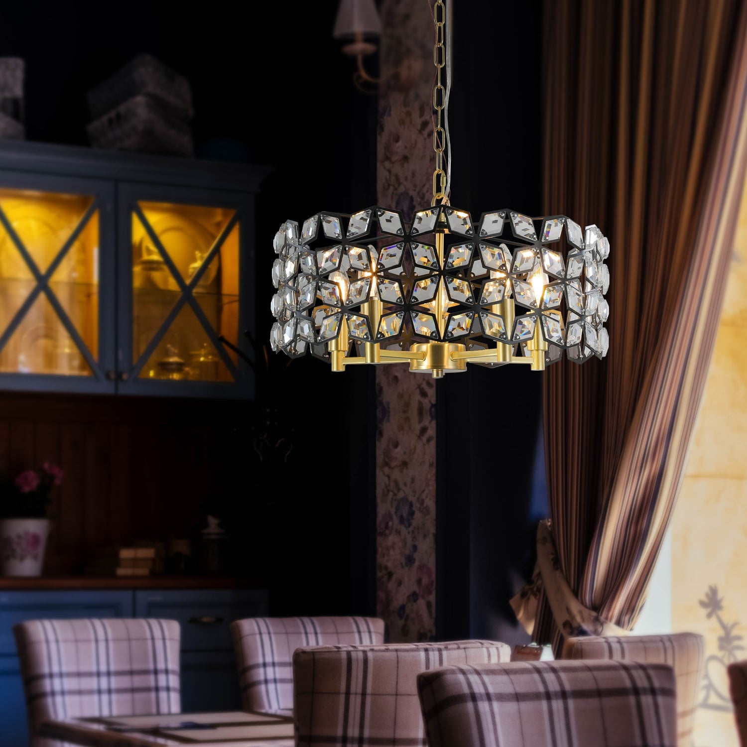 Illuminate Spaces with Contemporary Crystal BlackGold Chandelier